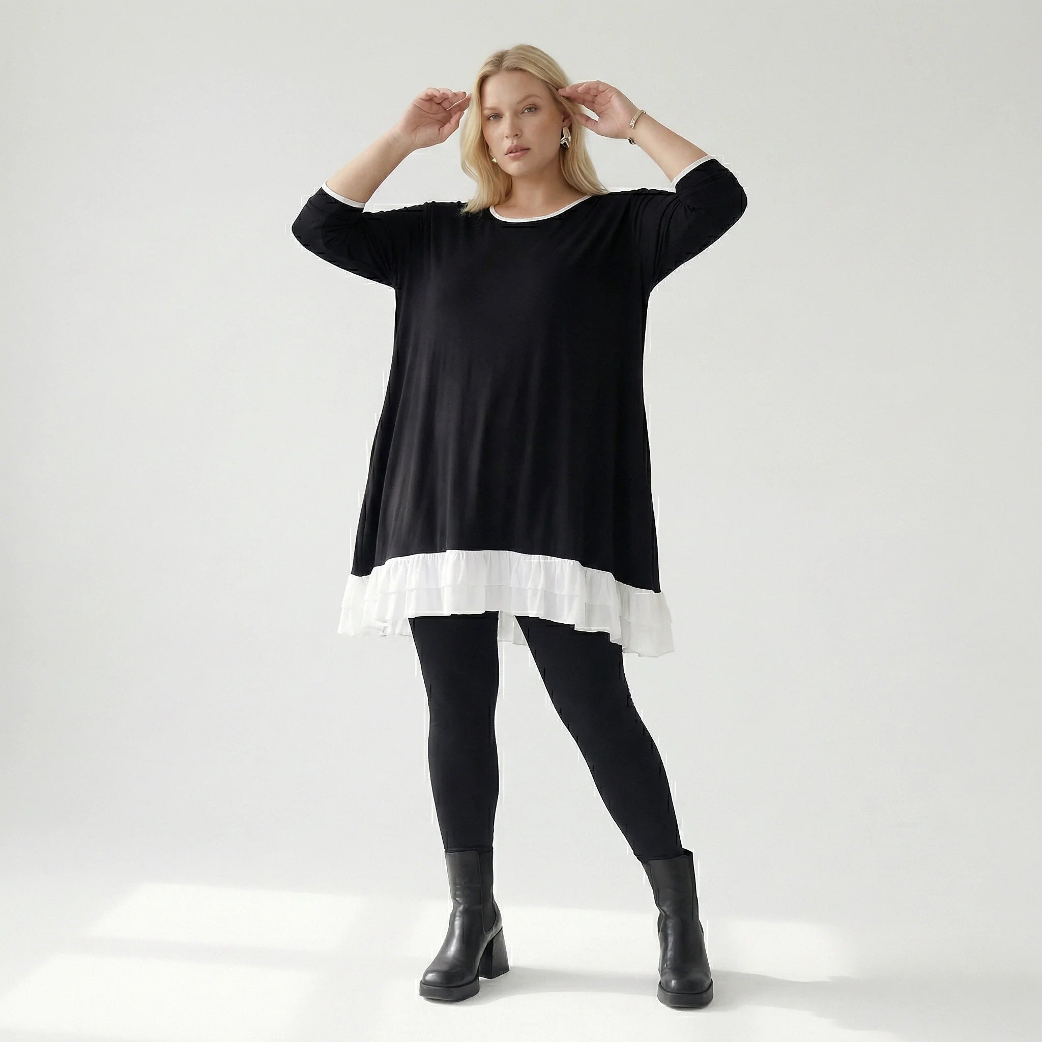  A-Form Shirt von AKH Fashion aus Viskose, 1416.06916, Schwarz/Weiß, Schick, Modern, Bequem