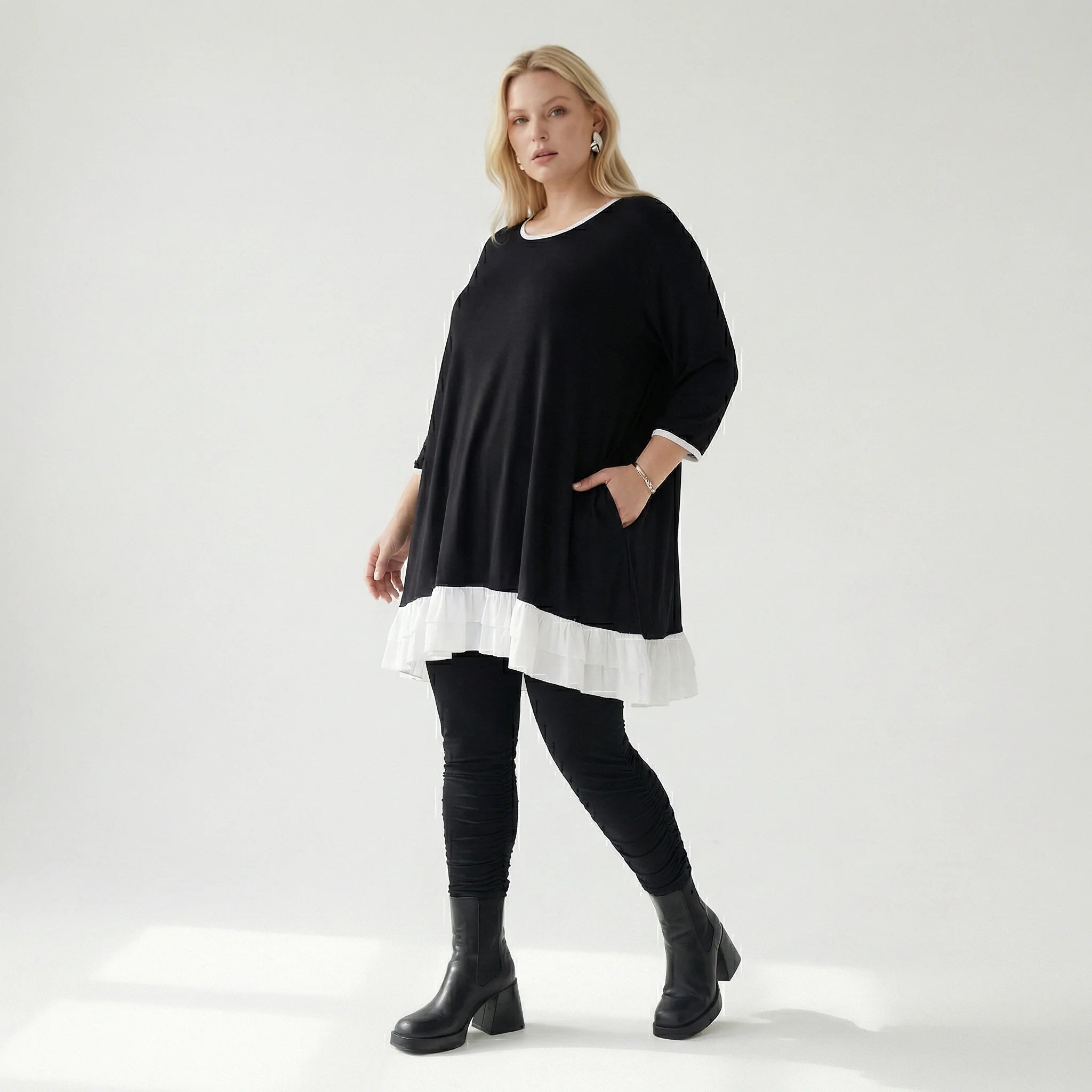  A-Form Shirt von AKH Fashion aus Viskose, 1416.06916, Schwarz/Weiß, Schick, Modern, Bequem