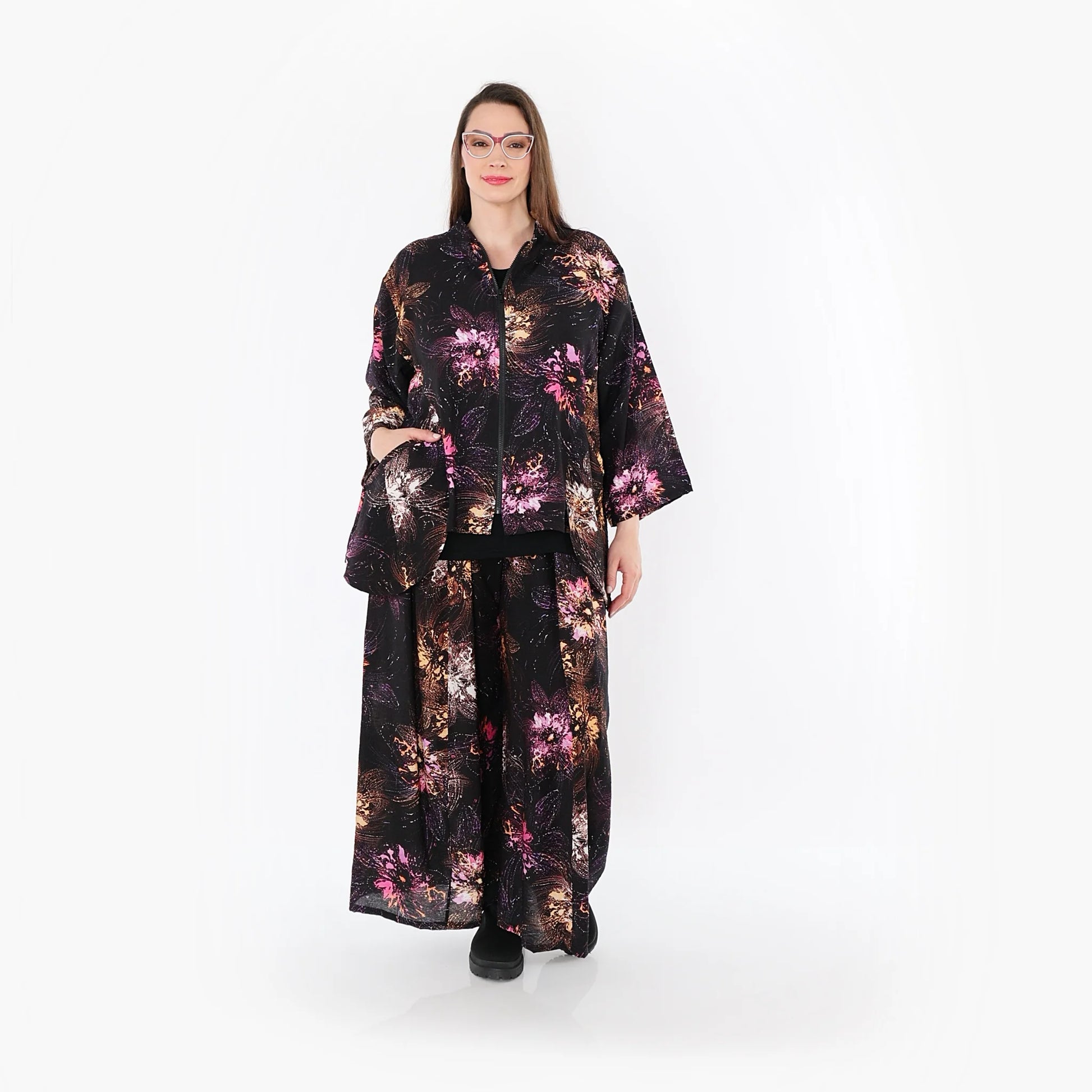  Palazzo Hose von AKH Fashion aus Viskose, 1491.07089, Schwarz/Fuchsia/Multi, Blumen