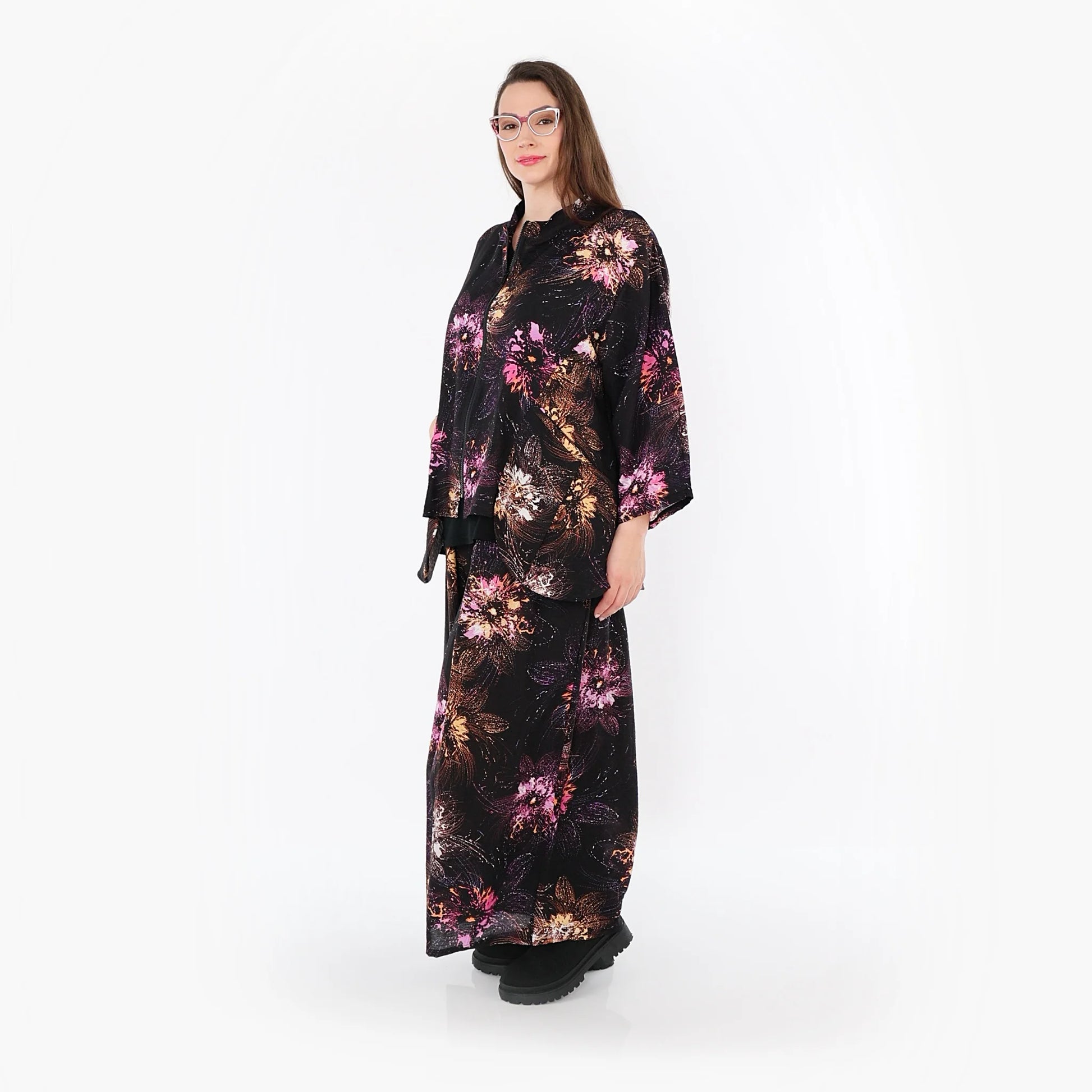  Palazzo Hose von AKH Fashion aus Viskose, 1491.07089, Schwarz/Fuchsia/Multi, Blumen