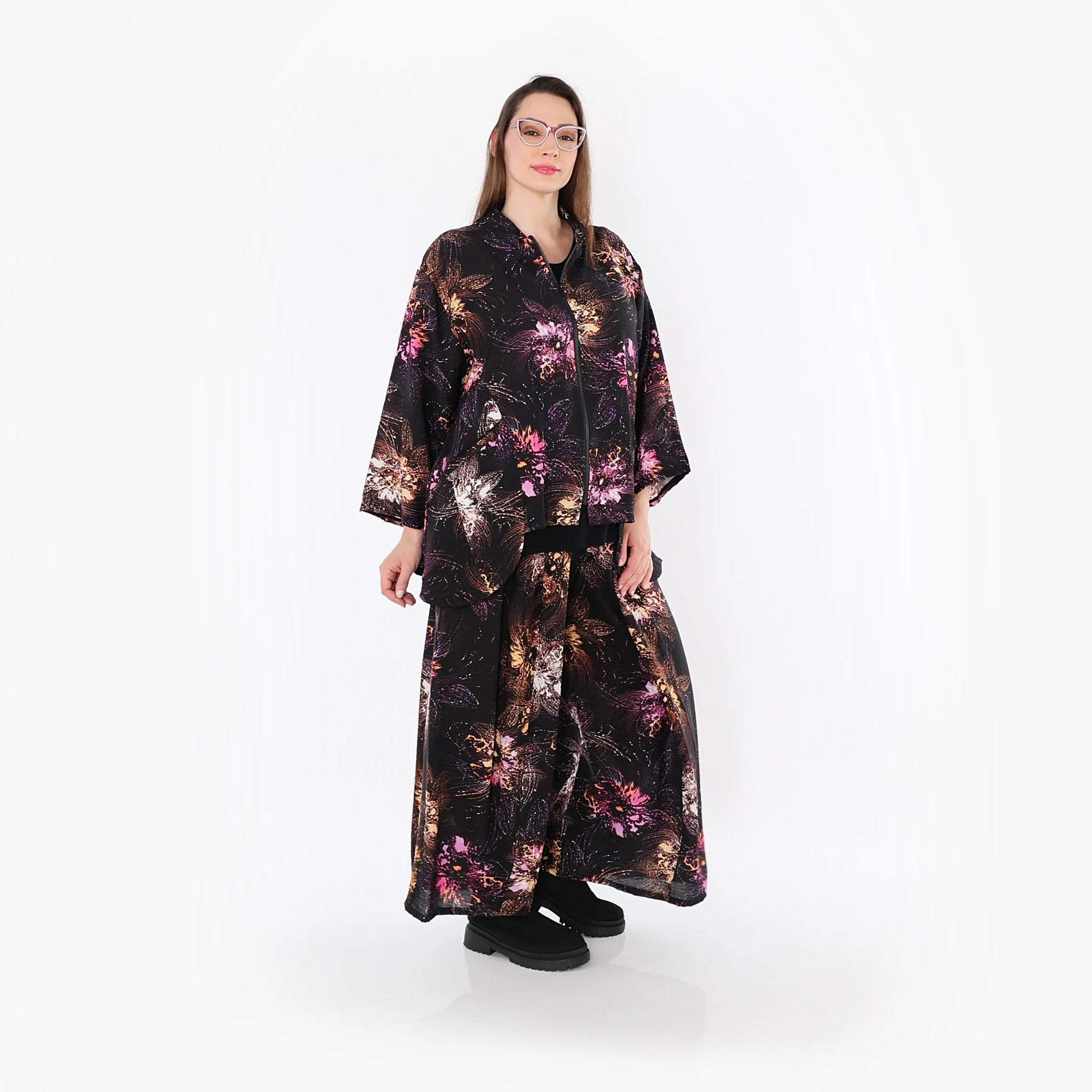  Palazzo Hose von AKH Fashion aus Viskose, 1491.07089, Schwarz/Fuchsia/Multi, Blumen