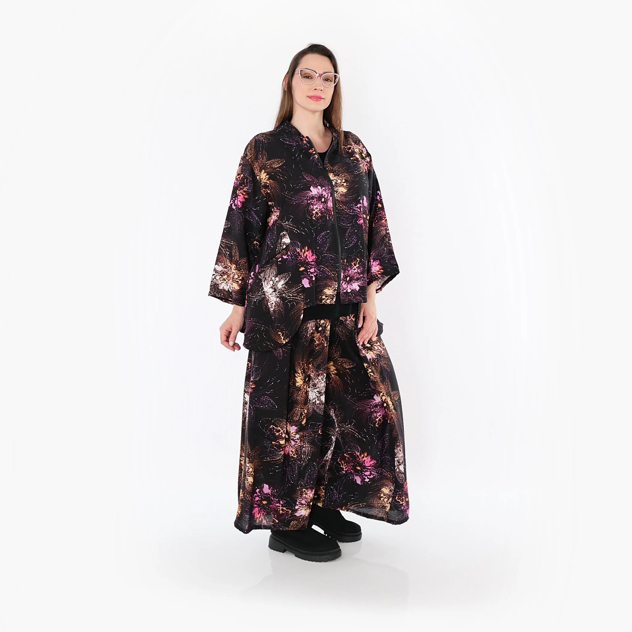  Palazzo Hose von AKH Fashion aus Viskose, 1491.07089, Schwarz/Fuchsia/Multi, Blumen