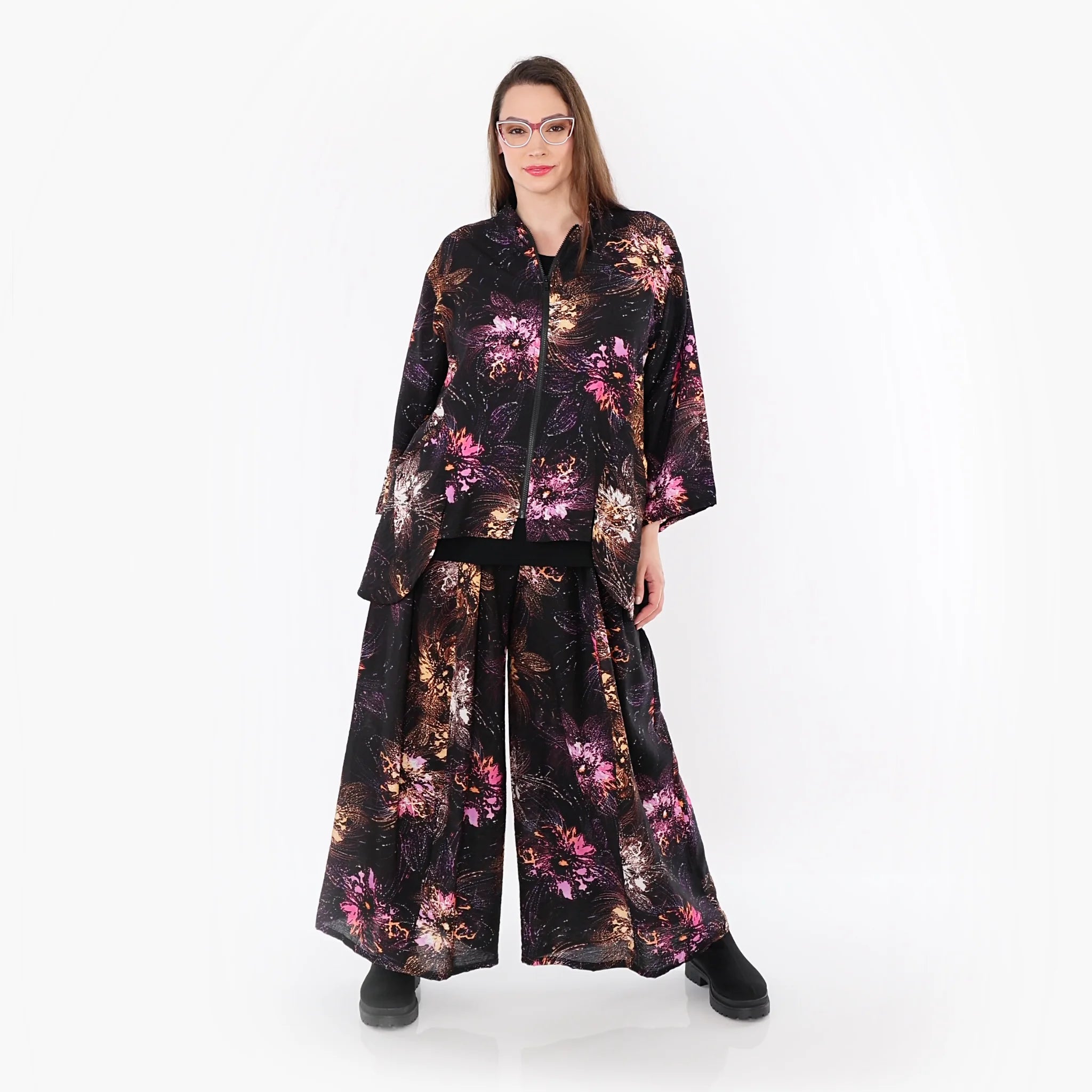  Palazzo Hose von AKH Fashion aus Viskose, 1491.07089, Schwarz/Fuchsia/Multi, Blumen