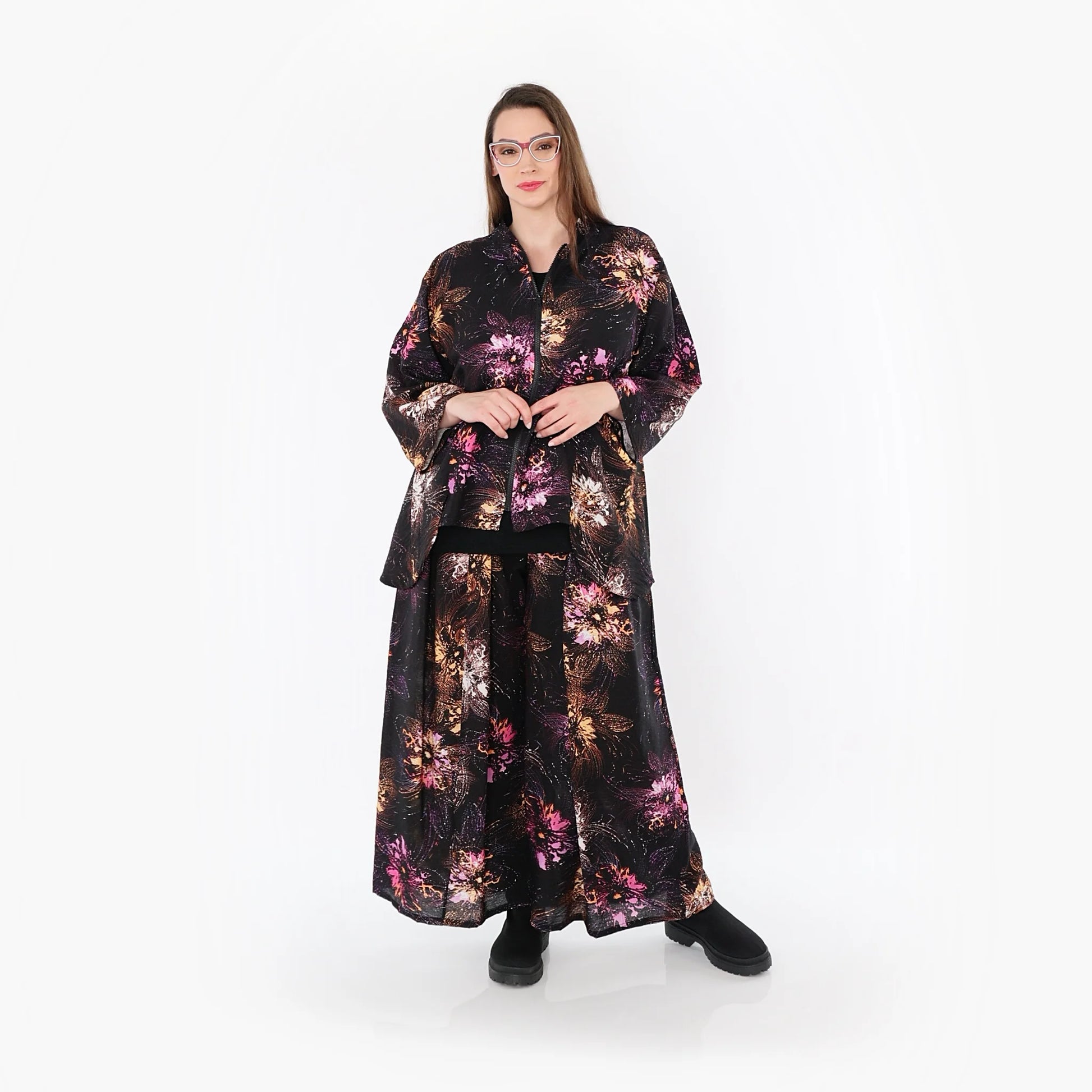  Palazzo Hose von AKH Fashion aus Viskose, 1491.07089, Schwarz/Fuchsia/Multi, Blumen