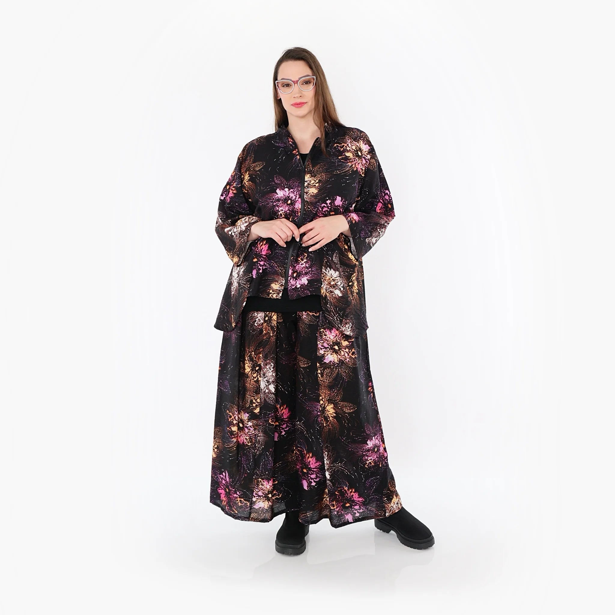  Palazzo Hose von AKH Fashion aus Viskose, 1491.07089, Schwarz/Fuchsia/Multi, Blumen