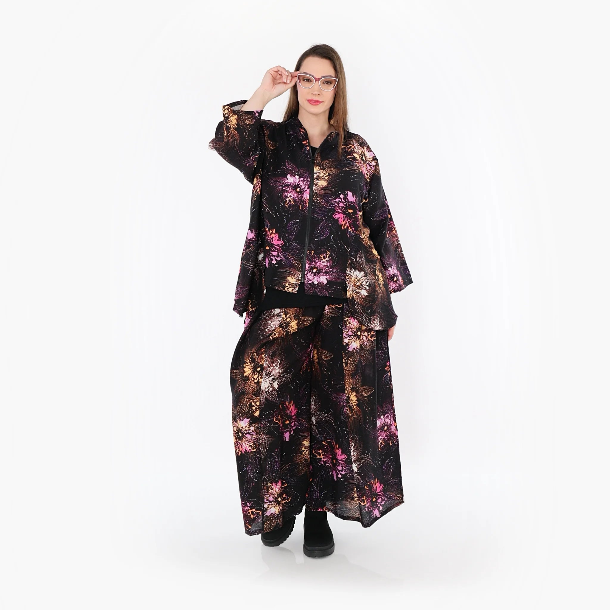  Palazzo Hose von AKH Fashion aus Viskose, 1491.07089, Schwarz/Fuchsia/Multi, Blumen