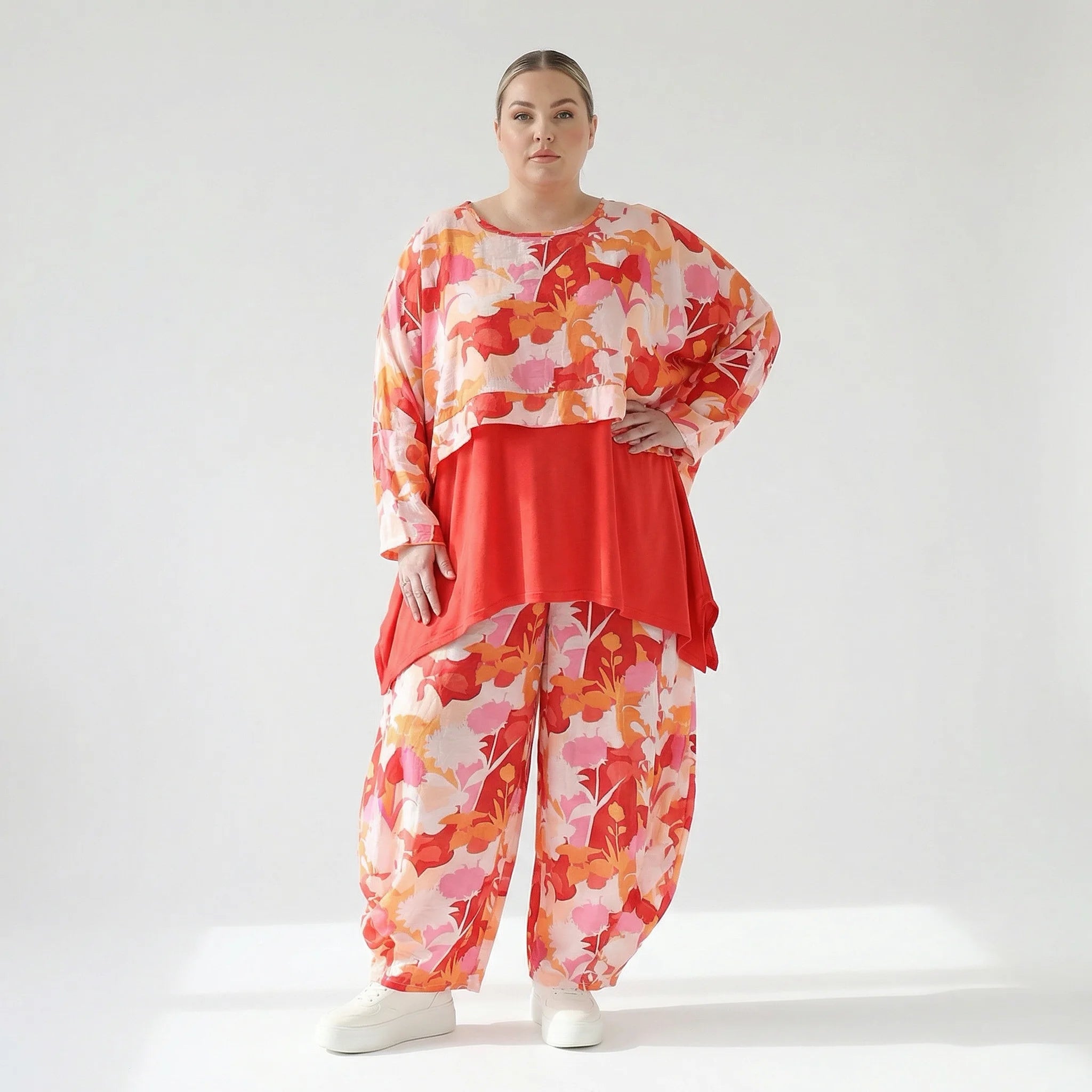  AKH Fashion Überwurf in kastiger Form, aus Viskose, 1506.07011, Orange/Multicolor, Blumen