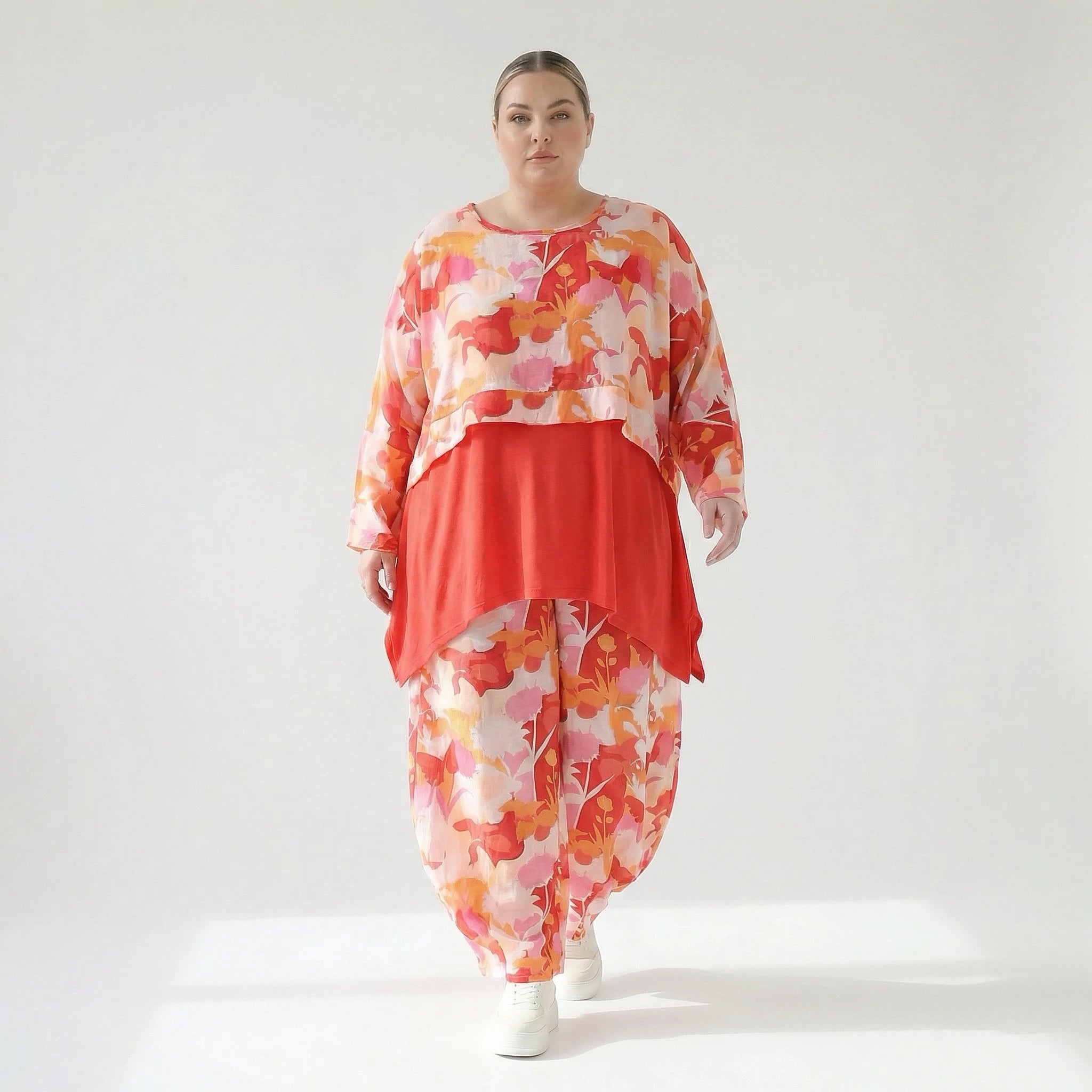  AKH Fashion Überwurf in kastiger Form, aus Viskose, 1506.07011, Orange/Multicolor, Blumen