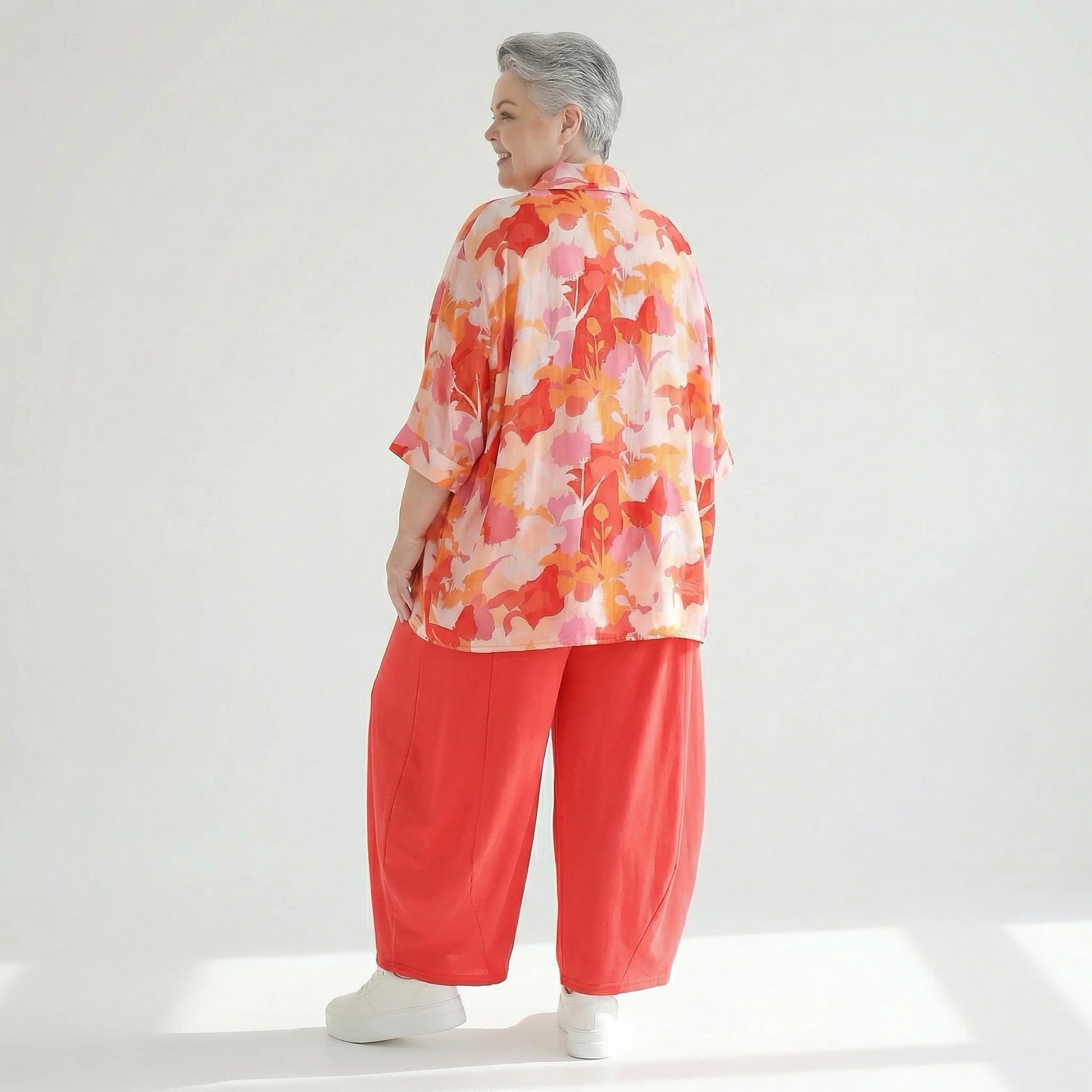  AKH Fashion Bluse in gerundeter Form, aus Viskose, 1506.07092, Orange/Multicolor, Blumen