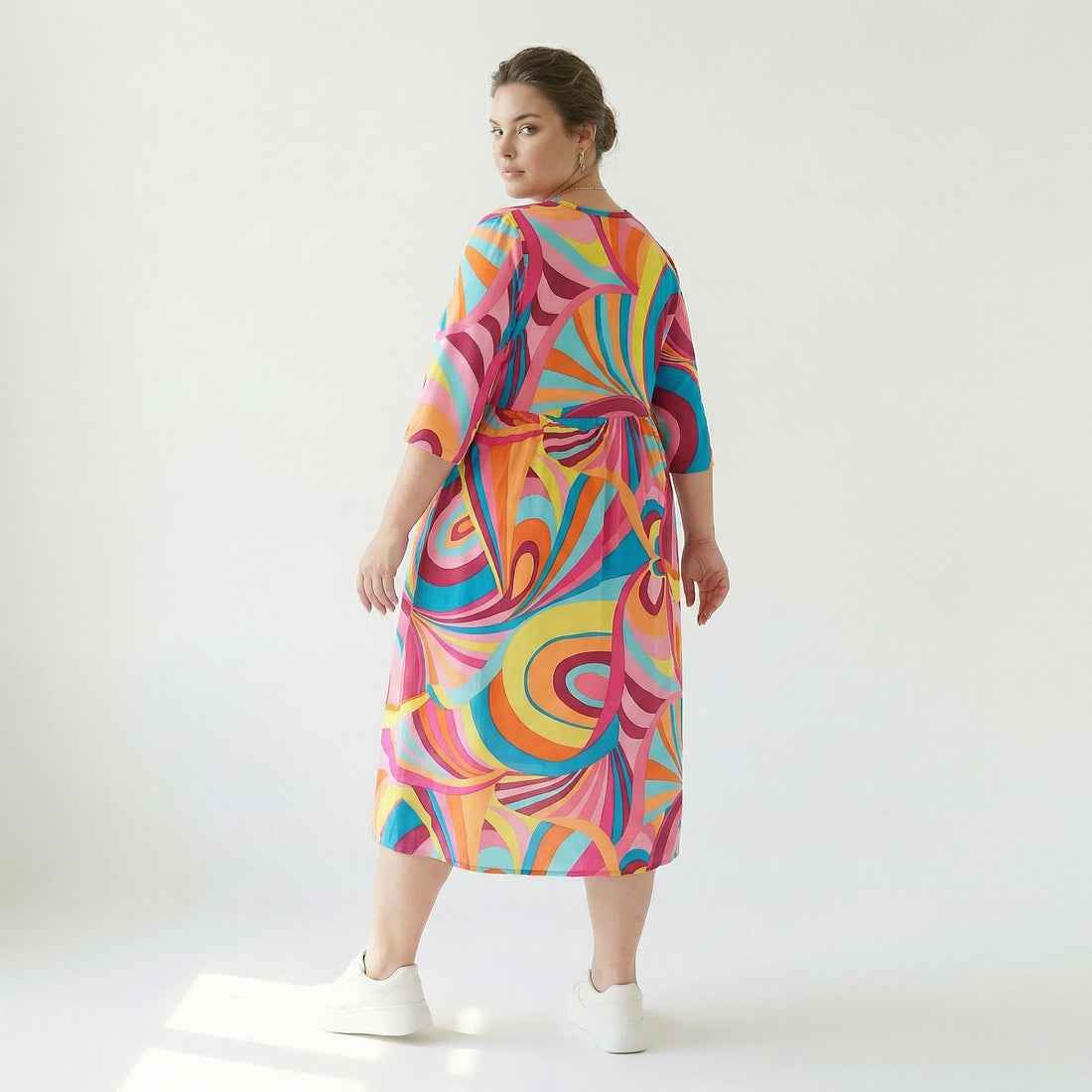  Ballonkleid von AKH Fashion aus Baumwolle, 1508.06698, Rosa/Multi, Abstrakt, Ausgefallen