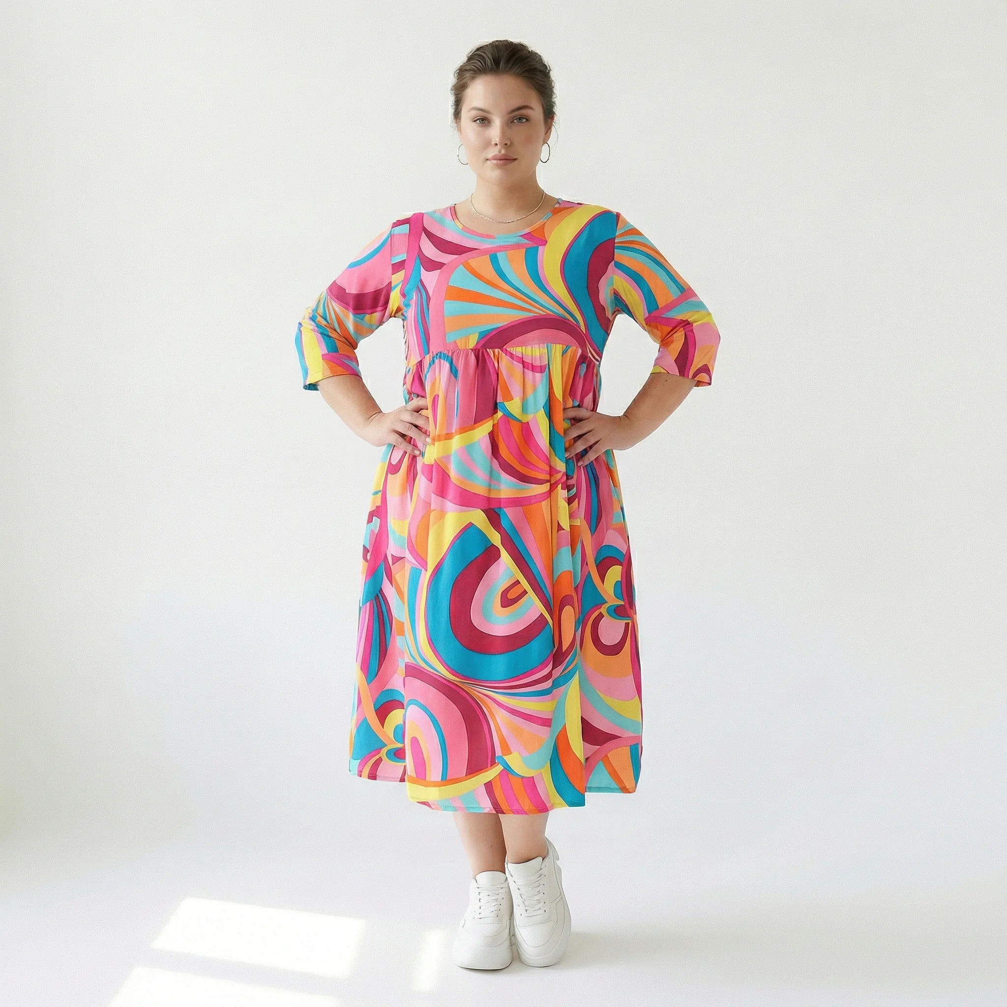  Ballonkleid von AKH Fashion aus Baumwolle, 1508.06698, Rosa/Multi, Abstrakt, Ausgefallen