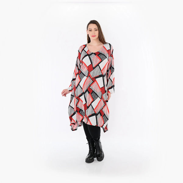  A-Form Bigshirt von AKH Fashion aus Materialmix, 1511.07108, Rot/Weiß/Schwarz, Abstrakt