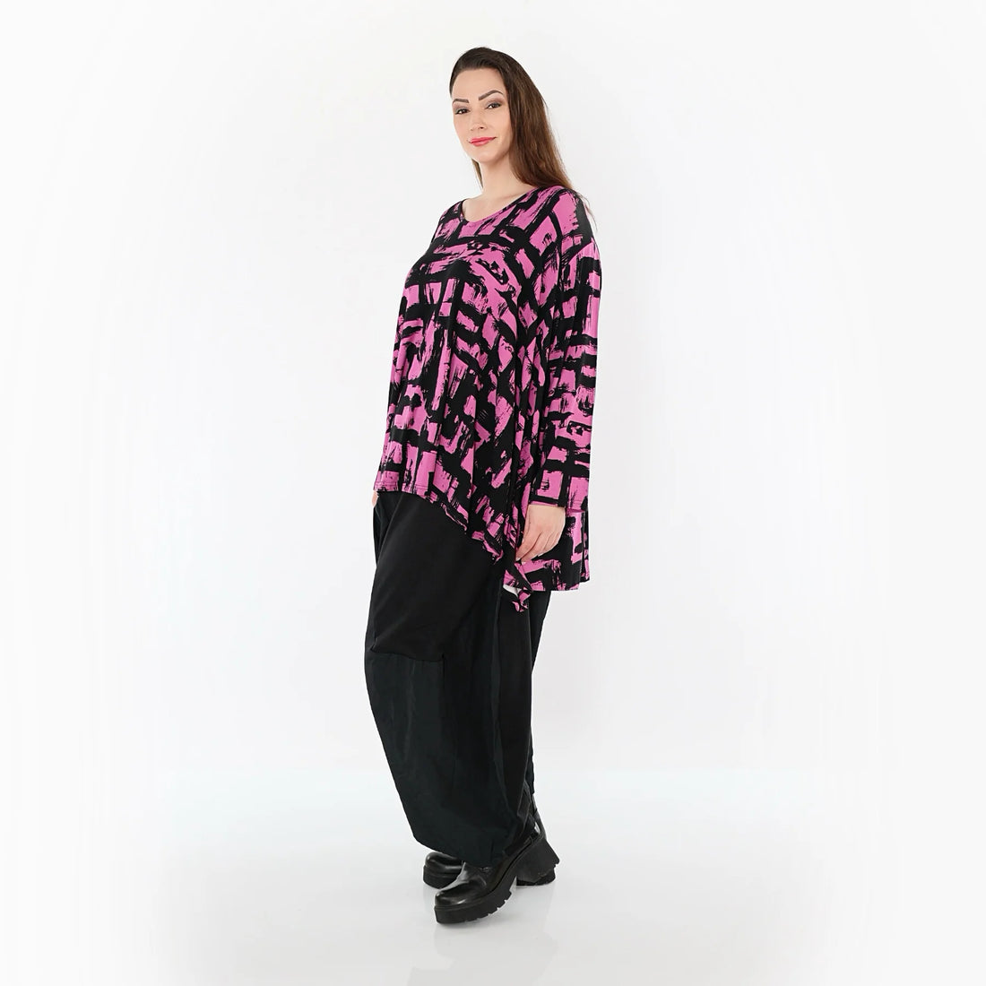  A-Form Bigshirt von AKH Fashion aus Viskose, 1519.02593, Fuchsia/Schwarz, Pinselstrich