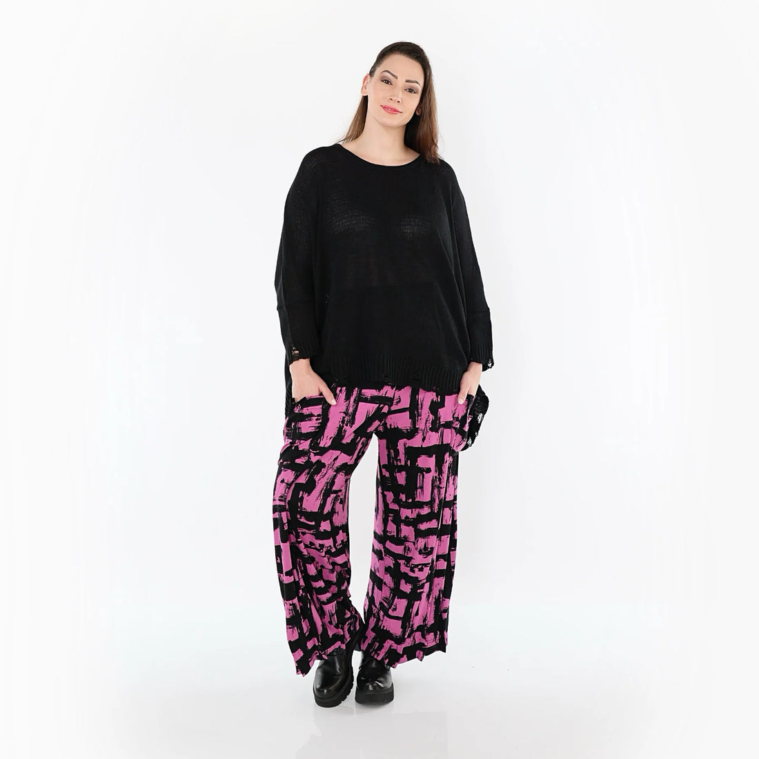  Ballonhose von AKH Fashion aus Viskose, 1519.07007, Fuchsia/Schwarz, Pinselstrich, Schick
