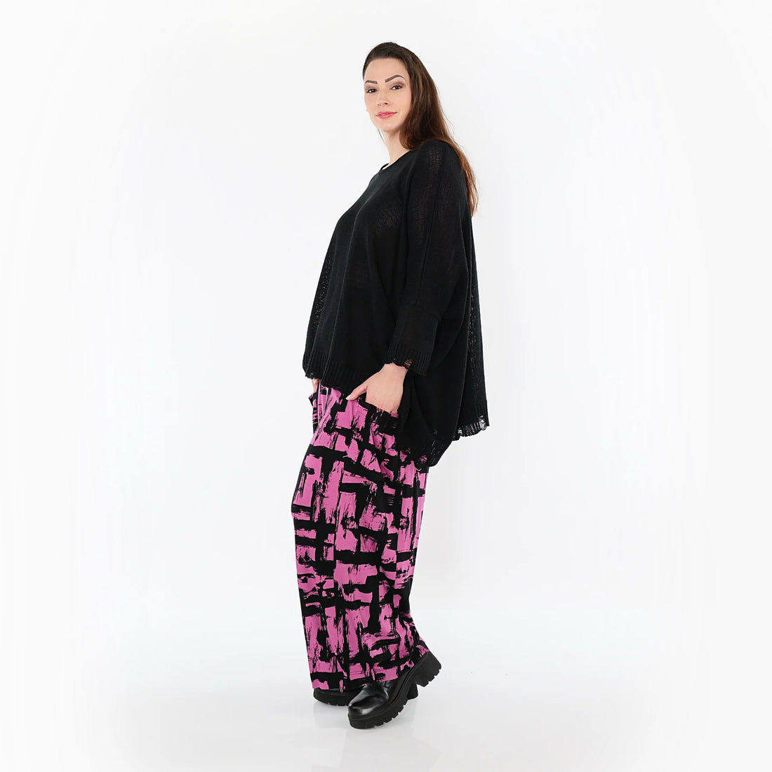  Ballonhose von AKH Fashion aus Viskose, 1519.07007, Fuchsia/Schwarz, Pinselstrich, Schick