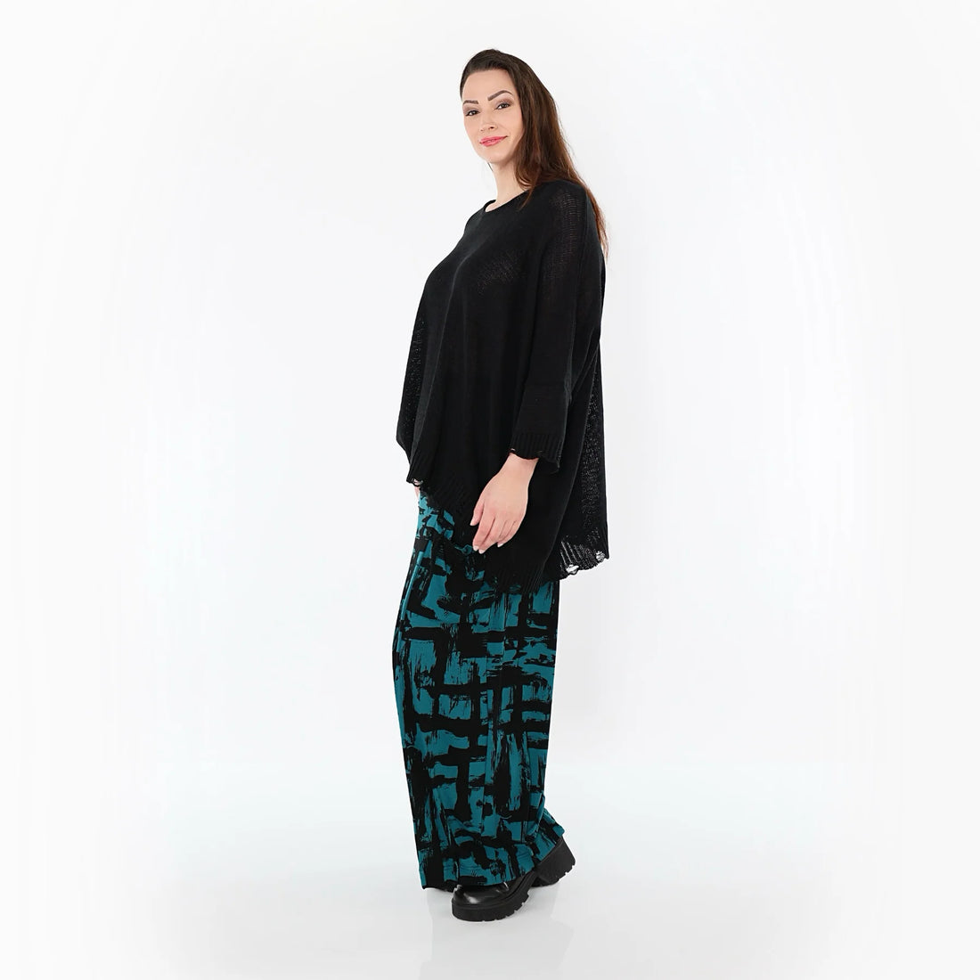  Ballonhose von AKH Fashion aus Viskose, 1519.07007, Petrol/Schwarz, Pinselstrich, Schick