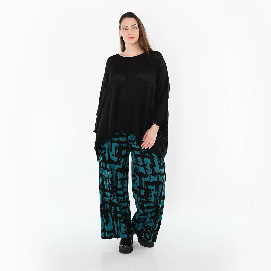  Ballonhose von AKH Fashion aus Viskose, 1519.07007, Petrol/Schwarz, Pinselstrich, Schick