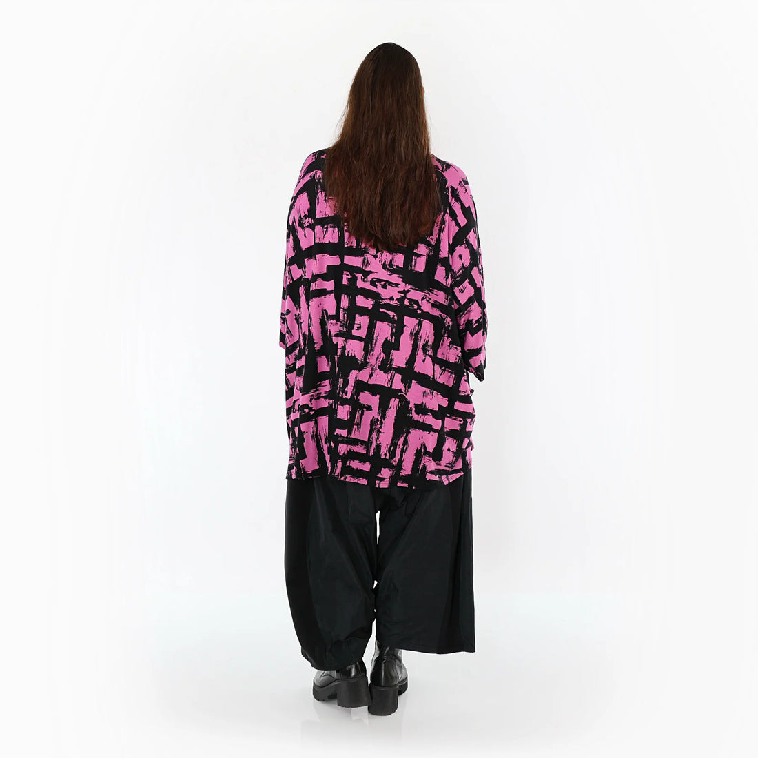  A-Form Bigshirt von AKH Fashion aus Viskose, 1519.07116, Fuchsia/Schwarz, Pinselstrich