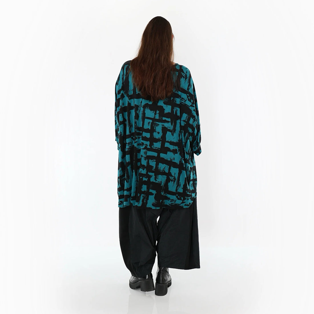  A-Form Bigshirt von AKH Fashion aus Viskose, 1519.07116, Petrol/Schwarz, Pinselstrich, Schick