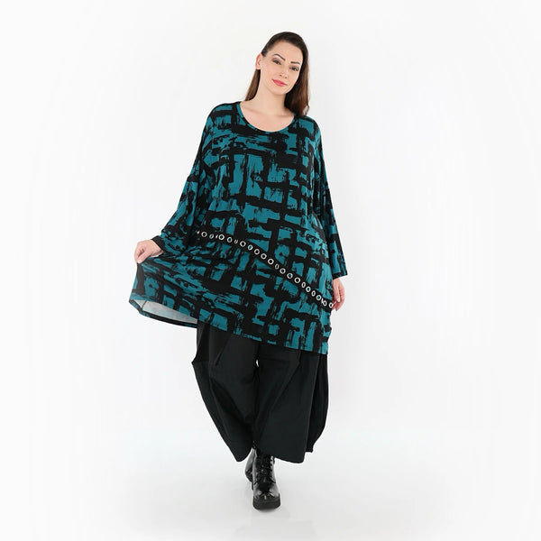 A-Form Bigshirt von AKH Fashion aus Viskose, 1519.07126, Petrol/Schwarz, Pinselstrich, Schick