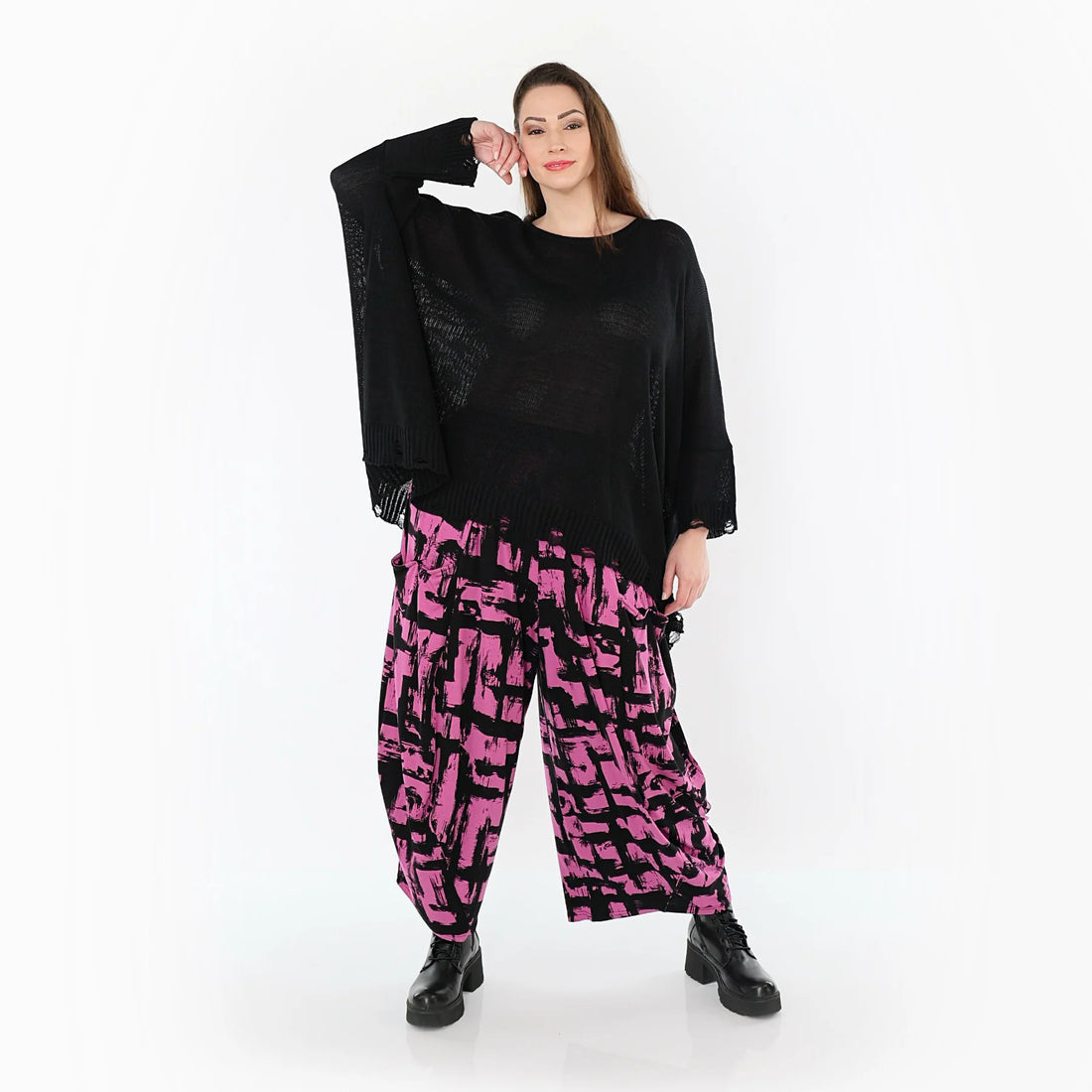  Ballonhose von AKH Fashion aus Viskose, 1519.08069, Fuchsia/Schwarz, Pinselstrich, Schick