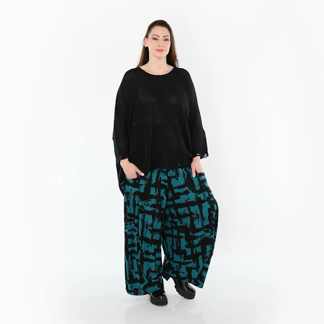  Ballonhose von AKH Fashion aus Viskose, 1519.08069, Petrol/Schwarz, Pinselstrich, Schick