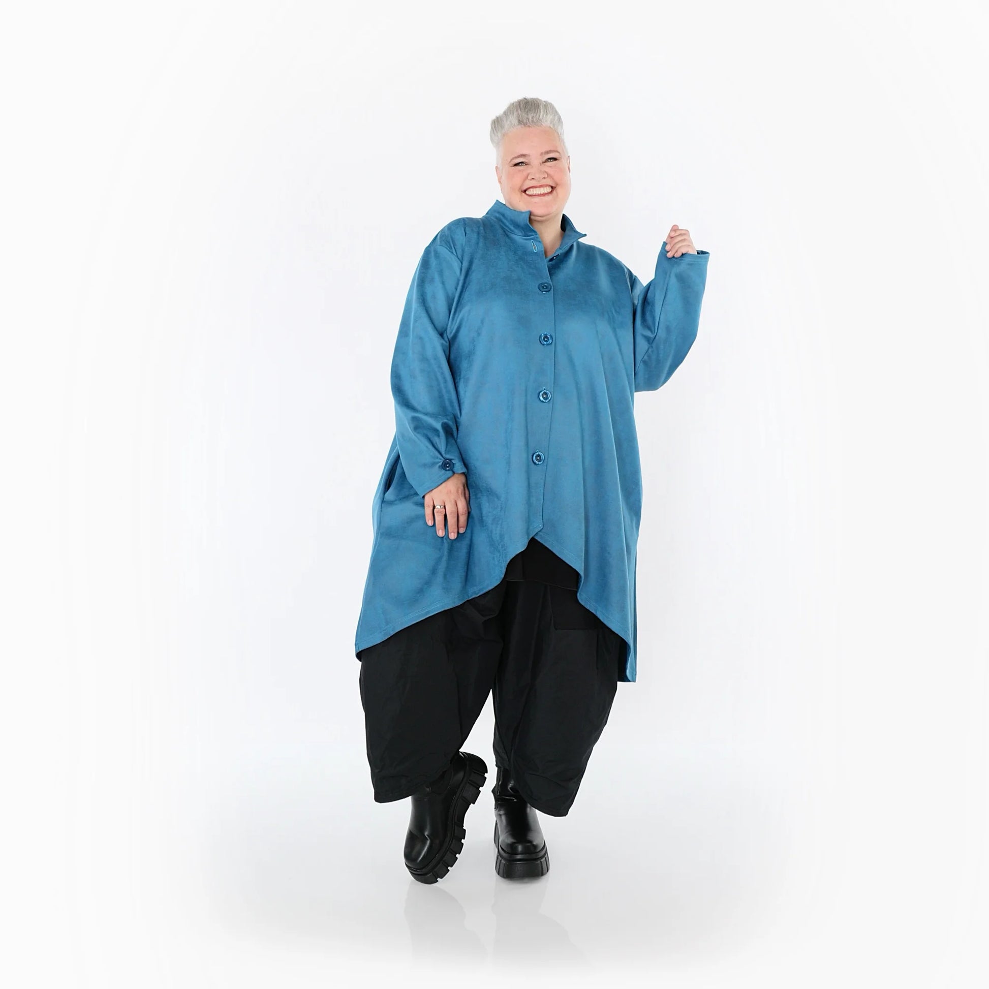  AKH Fashion Jacke in Vokuhila-Form, aus Polyester, 1520.07119, Petrol, Ausgefallen, Schick