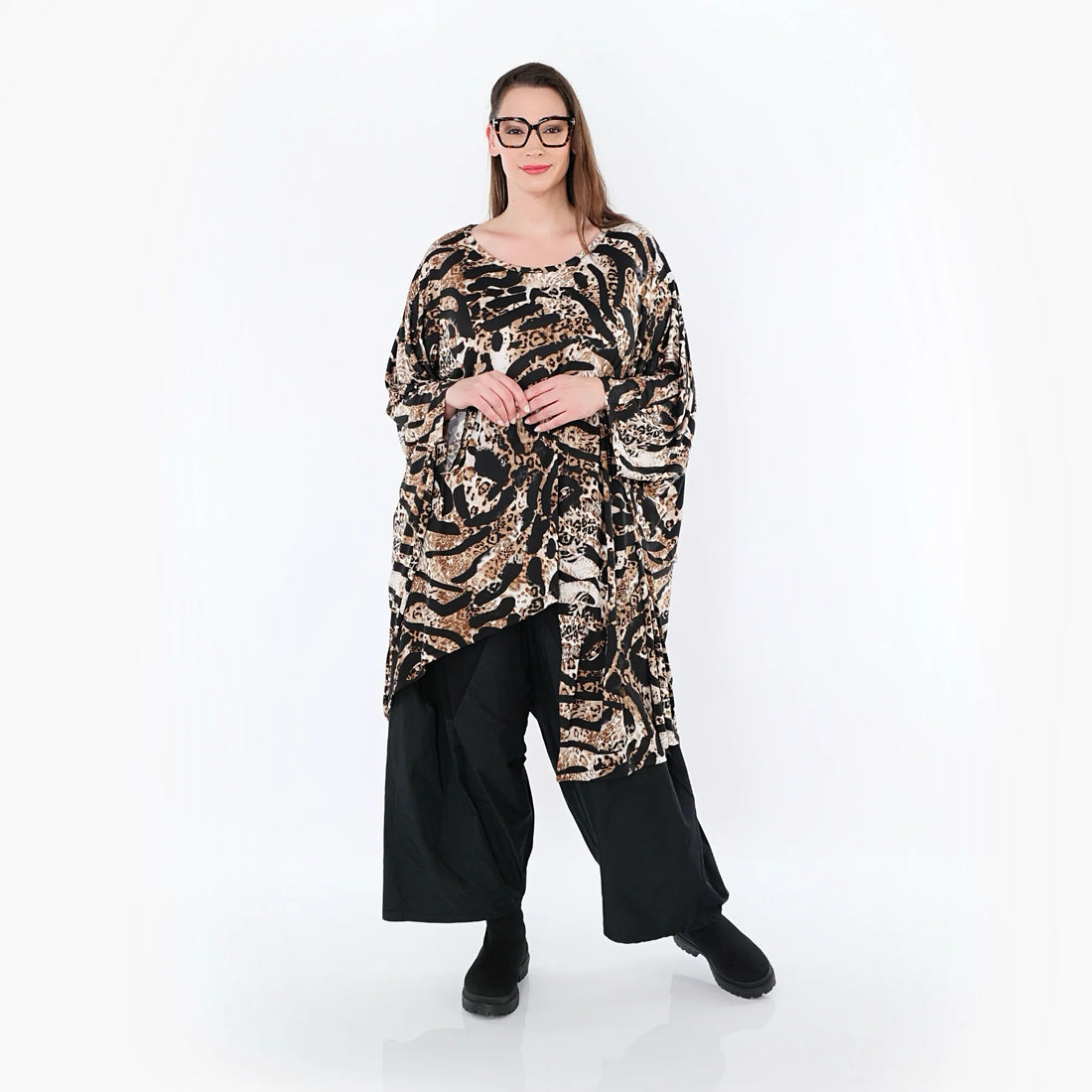  AKH Fashion Bigshirt in asymmetrischer Form, aus Materialmix, 1521.07133, Schick