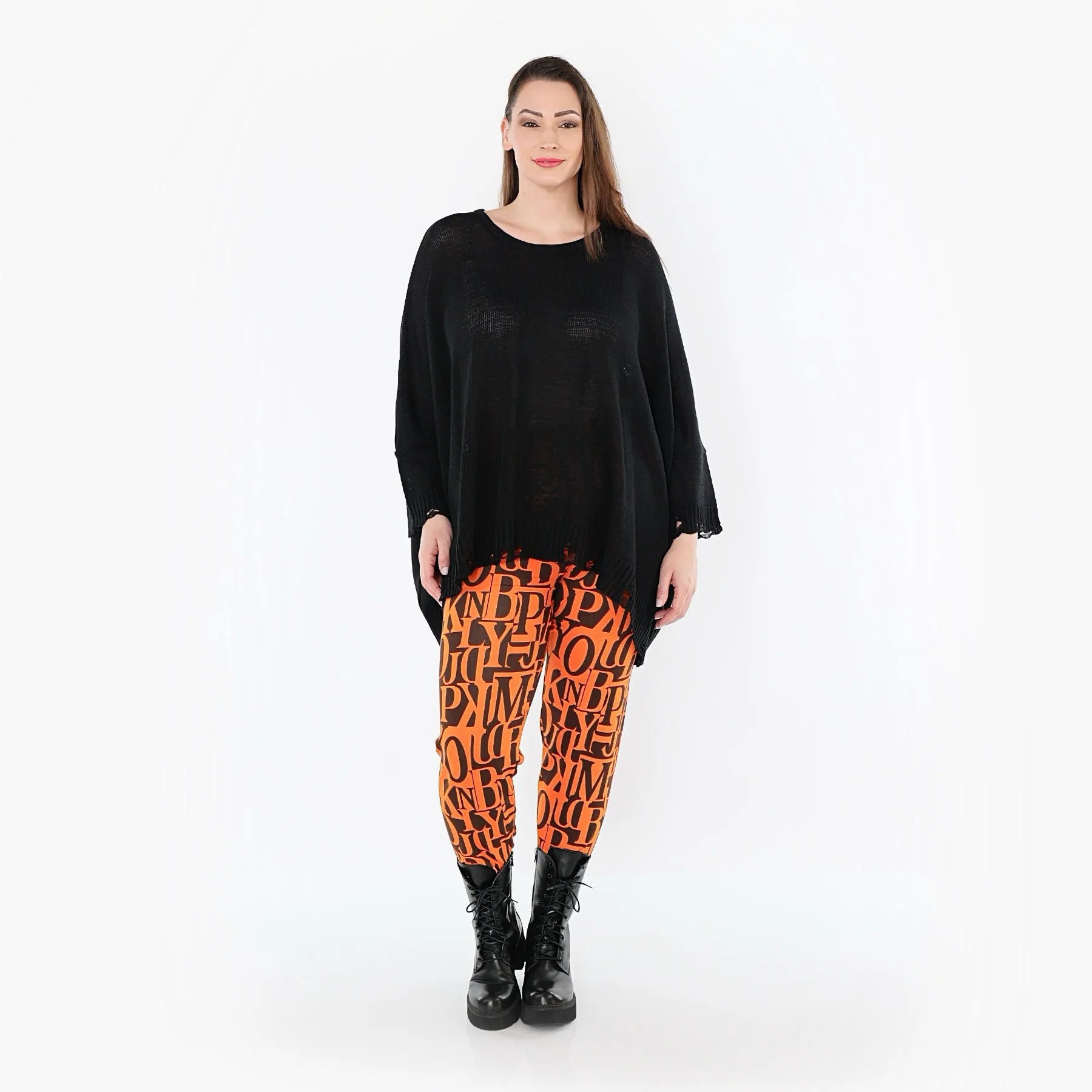  AKH Fashion Leggings in gerader Form, aus Viskose, 150100P, Orange/Braun, Buchstaben