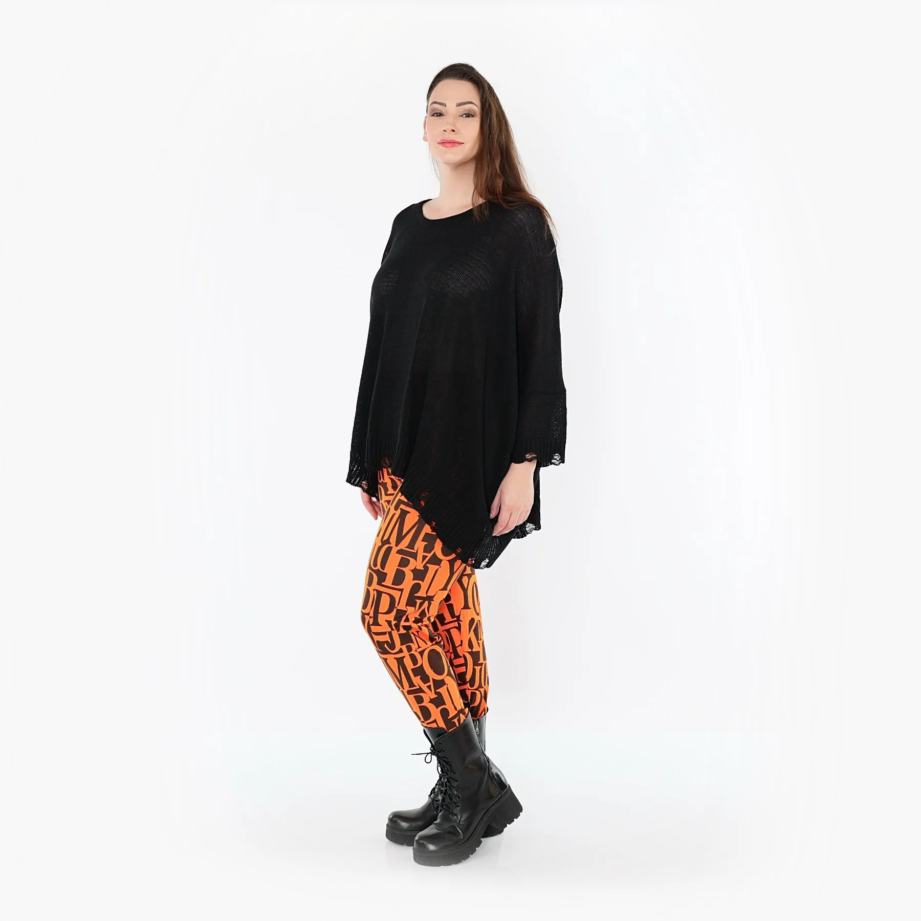  AKH Fashion Leggings in gerader Form, aus Viskose, 150100P, Orange/Braun, Buchstaben