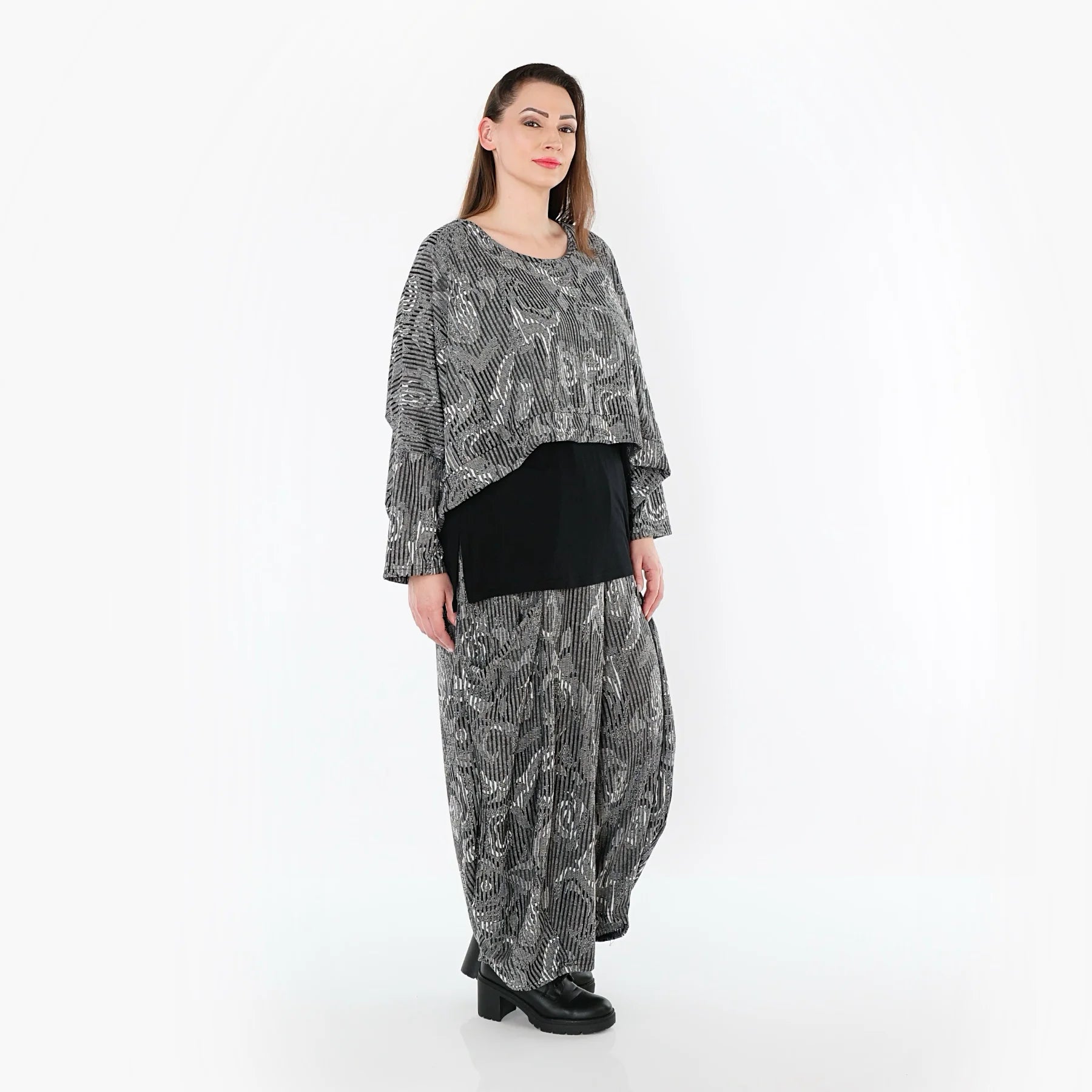  Ballonhose von AKH Fashion aus Materialmix, 1508069, Grau/Schwarz/Weiß, Vichy-Streifen