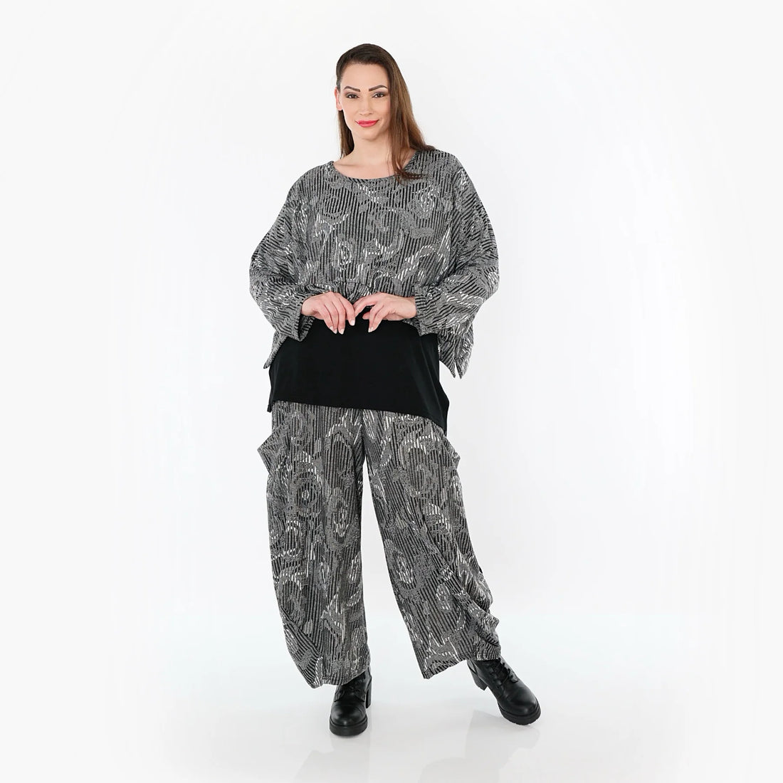  Ballonhose von AKH Fashion aus Materialmix, 1508069, Grau/Schwarz/Weiß, Vichy-Streifen