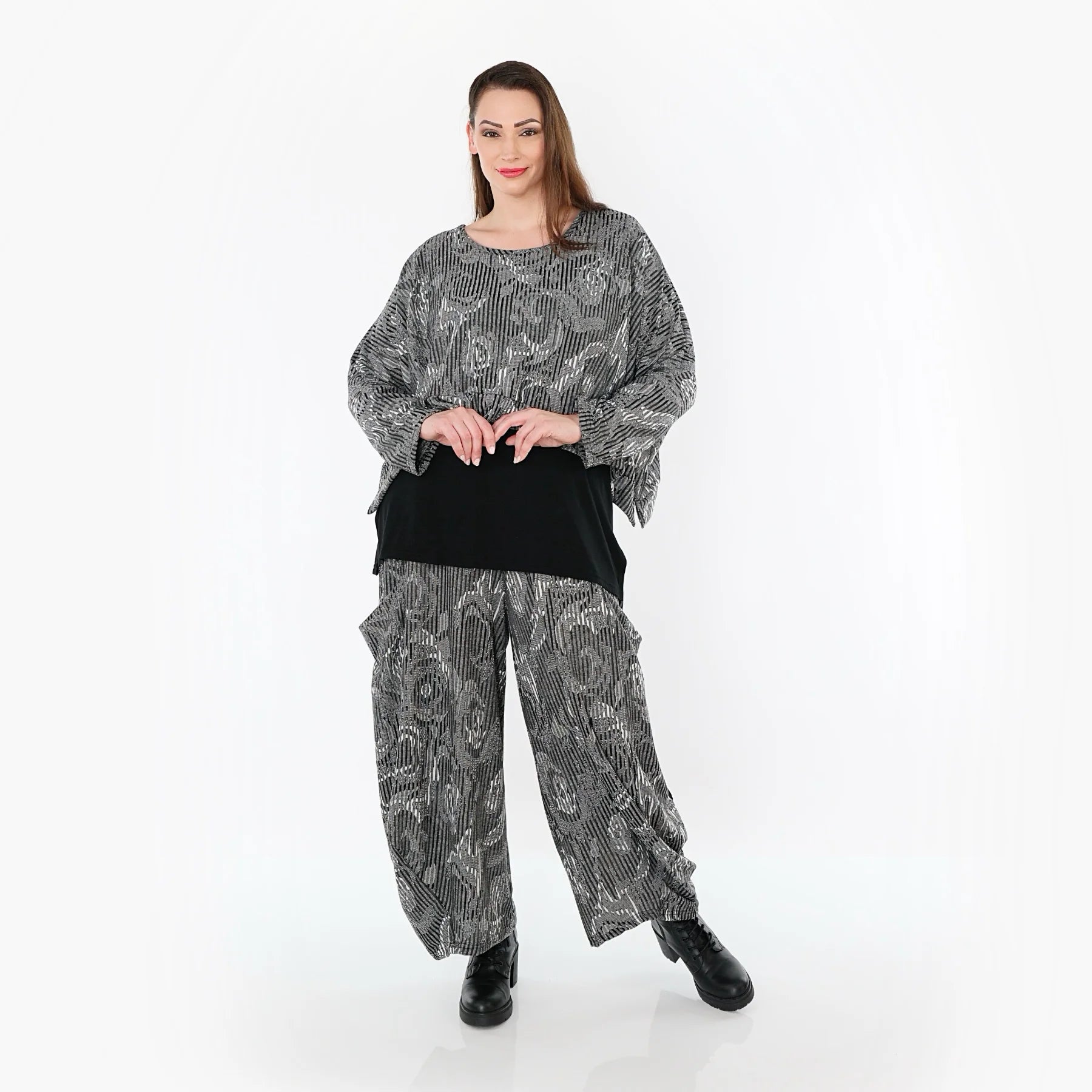  Ballonhose von AKH Fashion aus Materialmix, 1508069, Grau/Schwarz/Weiß, Vichy-Streifen