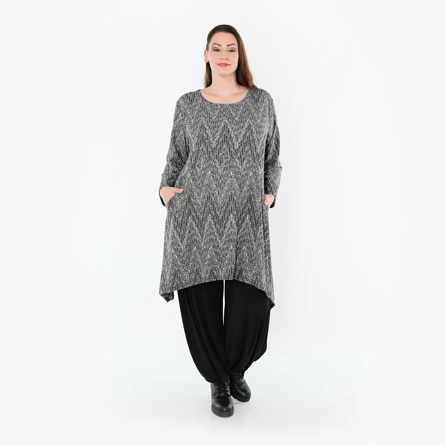  A-Form Shirt von AKH Fashion aus Materialmix, 1526.00521, Grau/Schwarz/Weiß, Schick