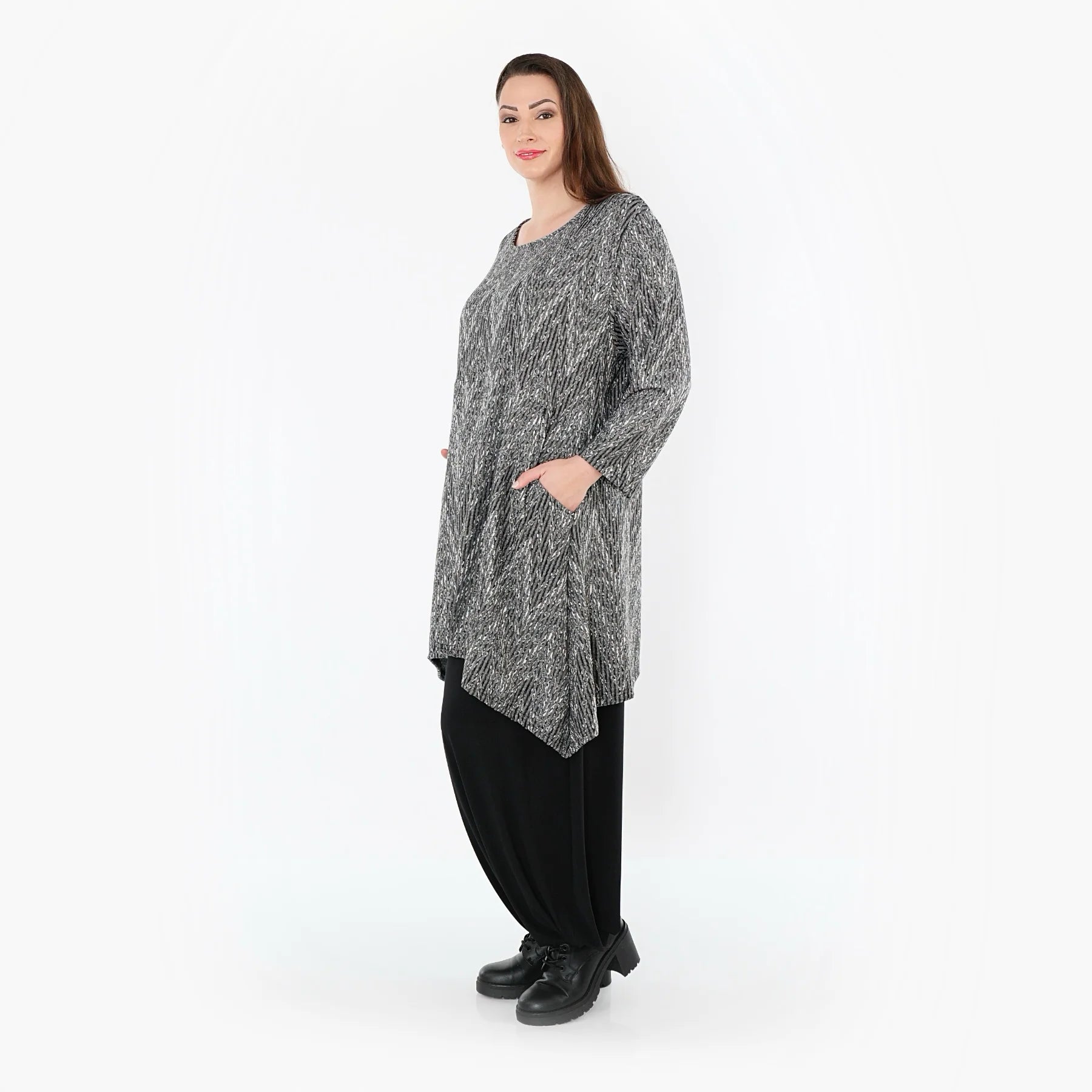  A-Form Shirt von AKH Fashion aus Materialmix, 1526.00521, Grau/Schwarz/Weiß, Schick
