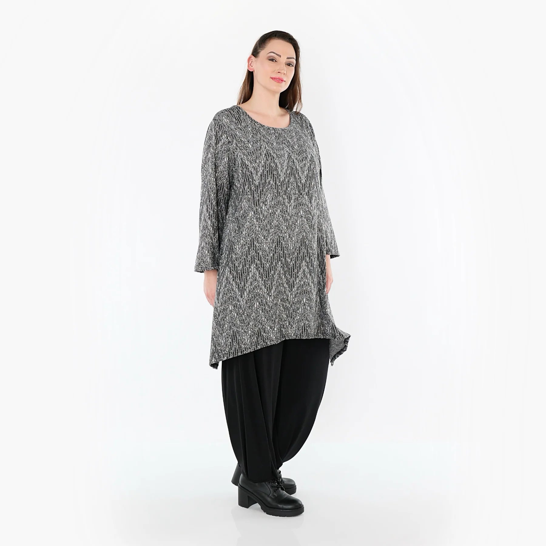  A-Form Shirt von AKH Fashion aus Materialmix, 1526.00521, Grau/Schwarz/Weiß, Schick