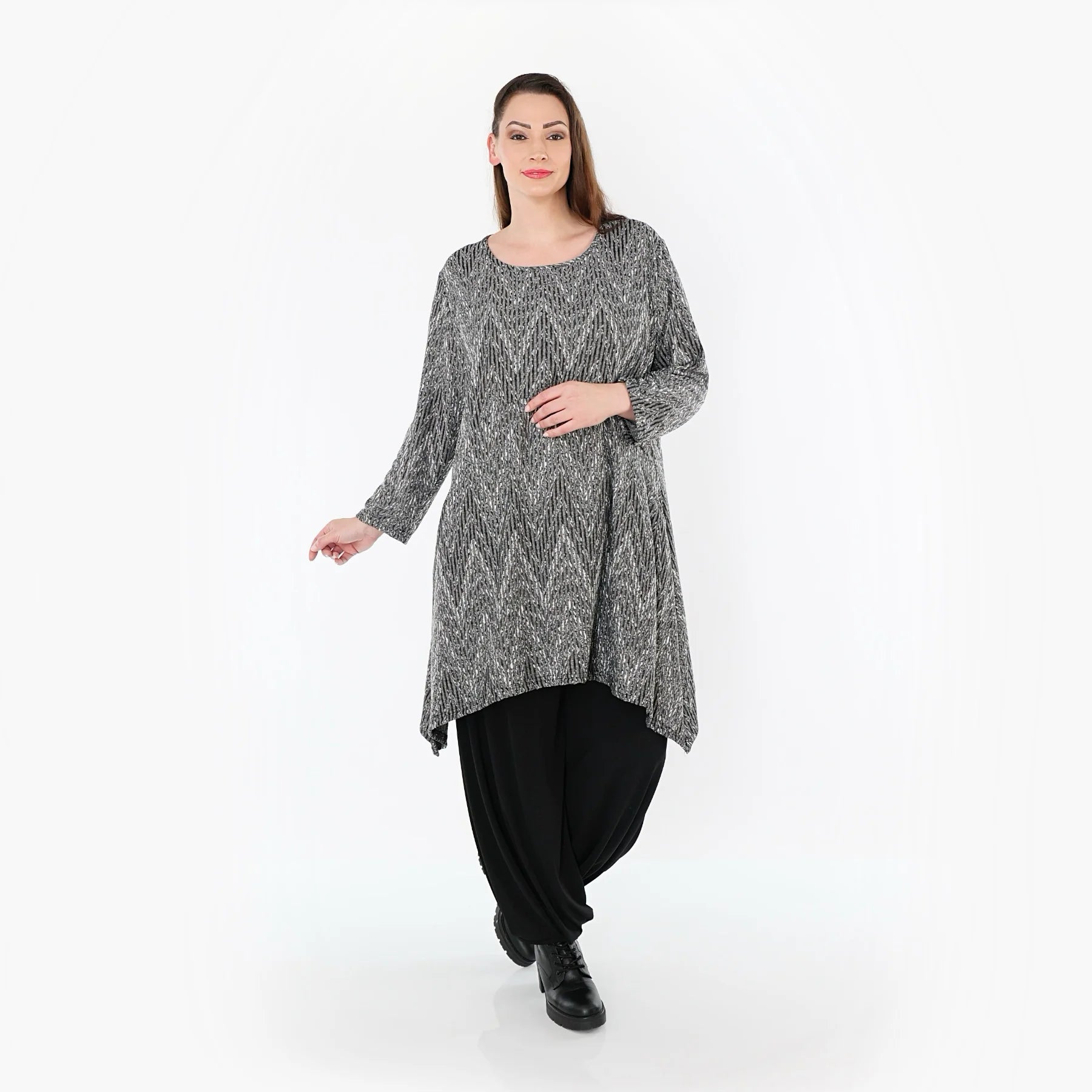 A-Form Shirt von AKH Fashion aus Materialmix, 1526.00521, Grau/Schwarz/Weiß, Schick