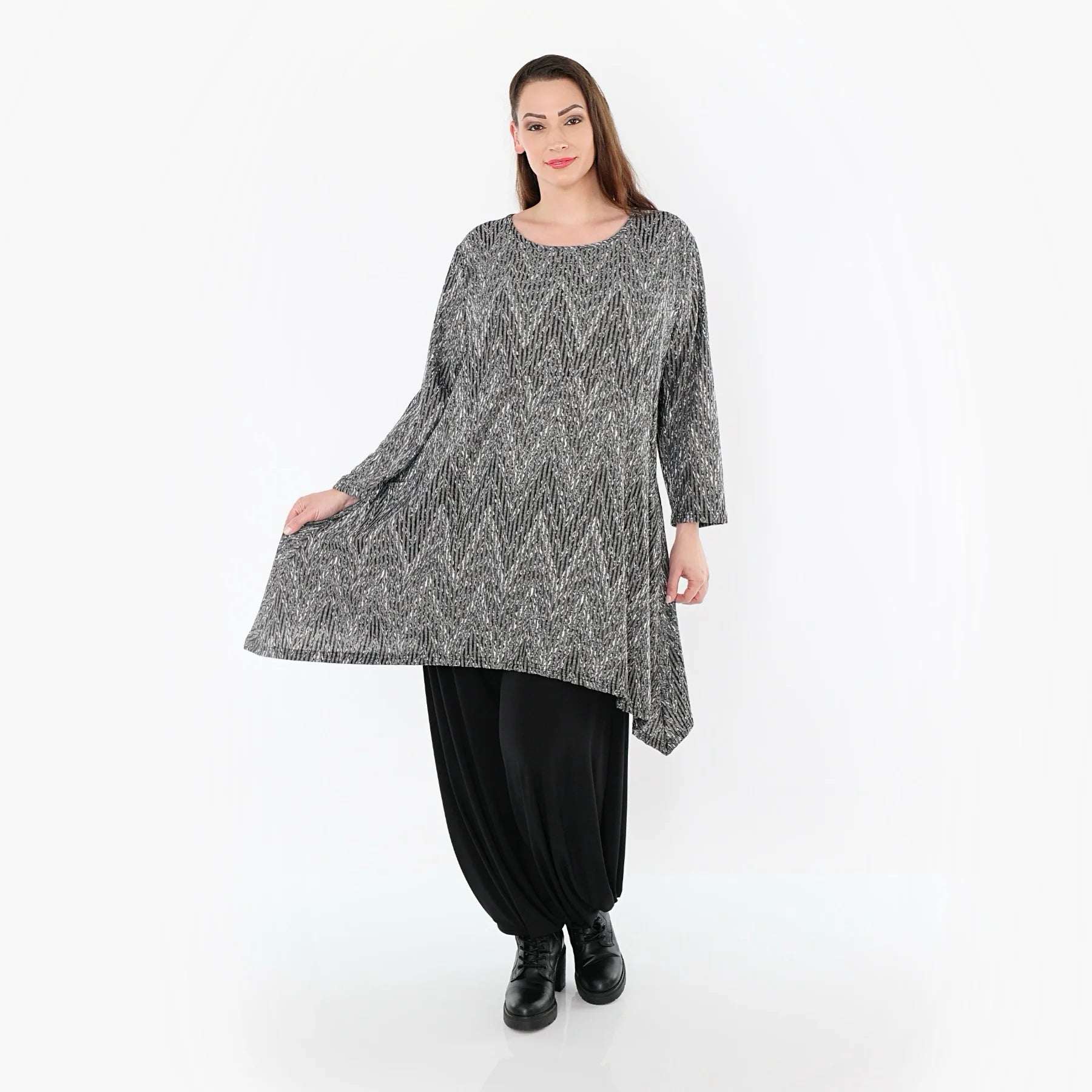  A-Form Shirt von AKH Fashion aus Materialmix, 1526.00521, Grau/Schwarz/Weiß, Schick