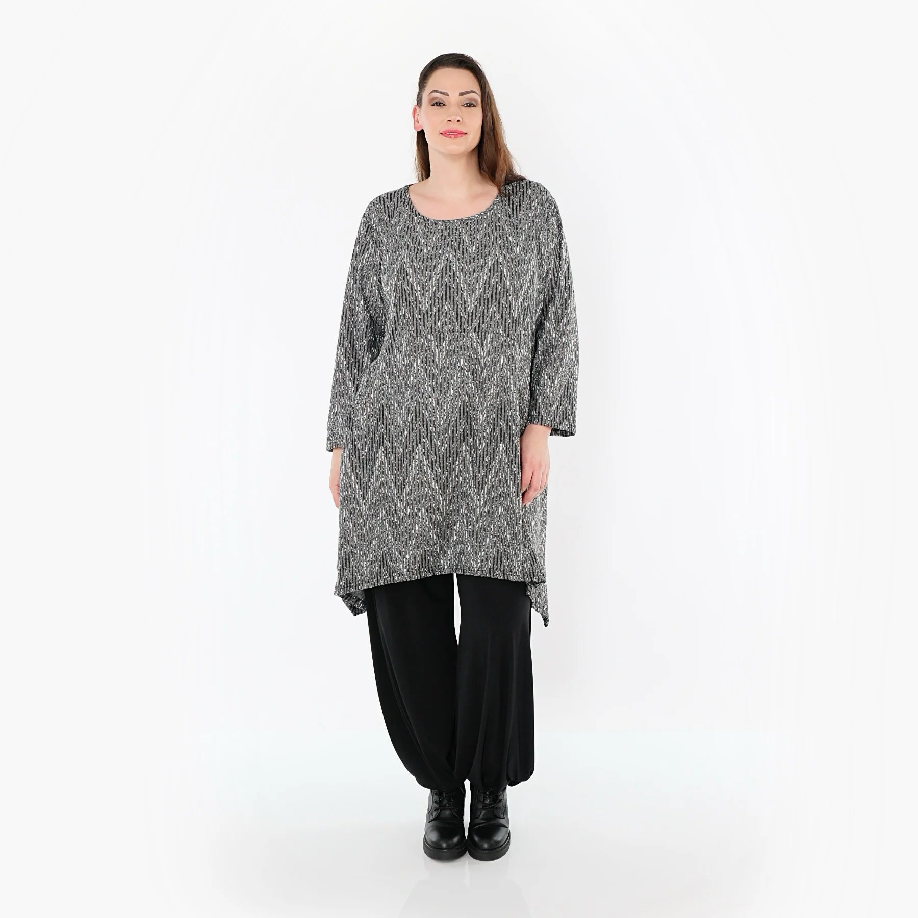  A-Form Shirt von AKH Fashion aus Materialmix, 1526.00521, Grau/Schwarz/Weiß, Schick