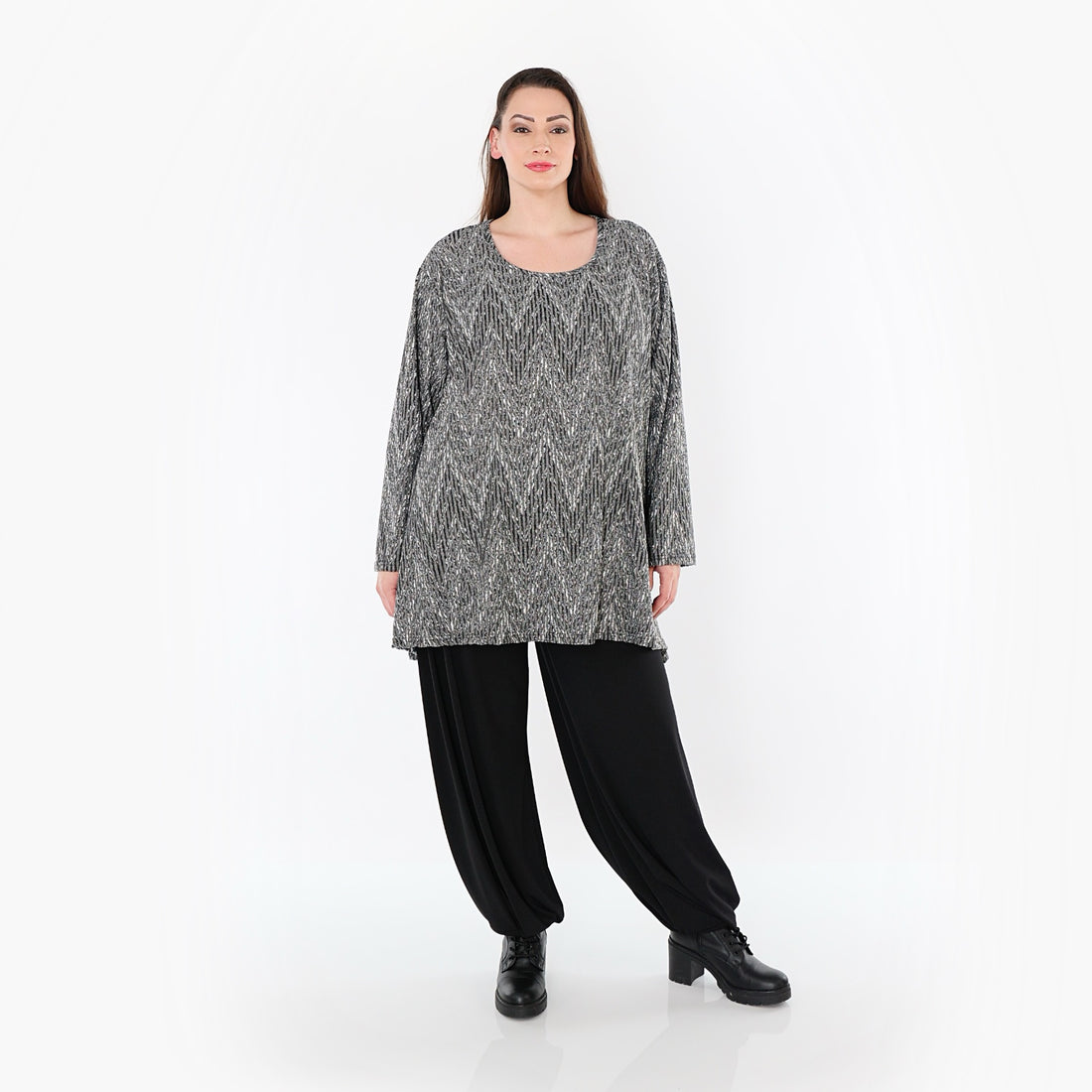  A-Form Bigshirt von AKH Fashion aus Materialmix, 1526.00593, Grau/Schwarz/Weiß, Schick