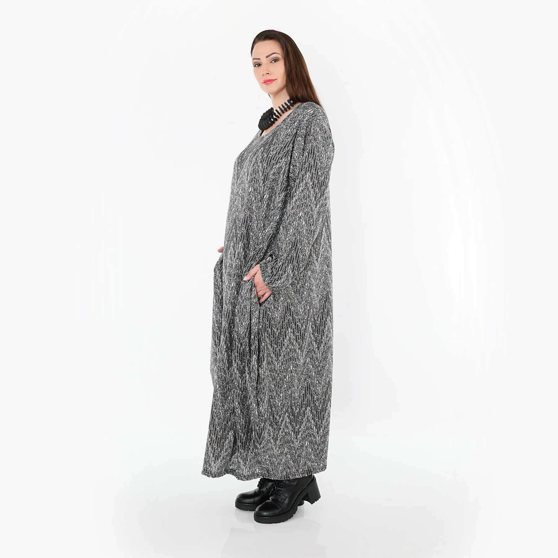  Ballonkleid von AKH Fashion aus Materialmix, 1526.01926, Grau/Schwarz/Weiß, Schick