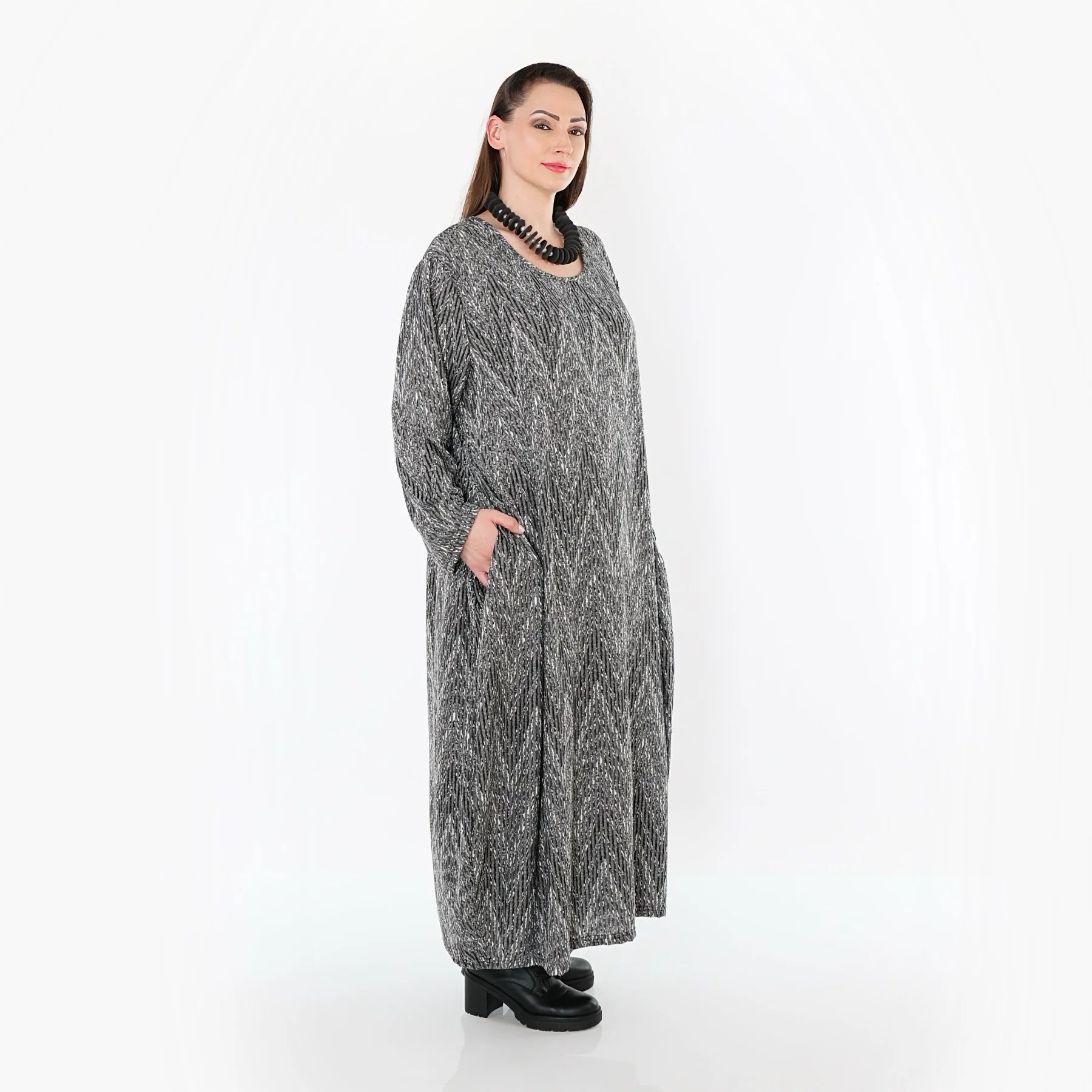  Ballonkleid von AKH Fashion aus Materialmix, 1526.01926, Grau/Schwarz/Weiß, Schick