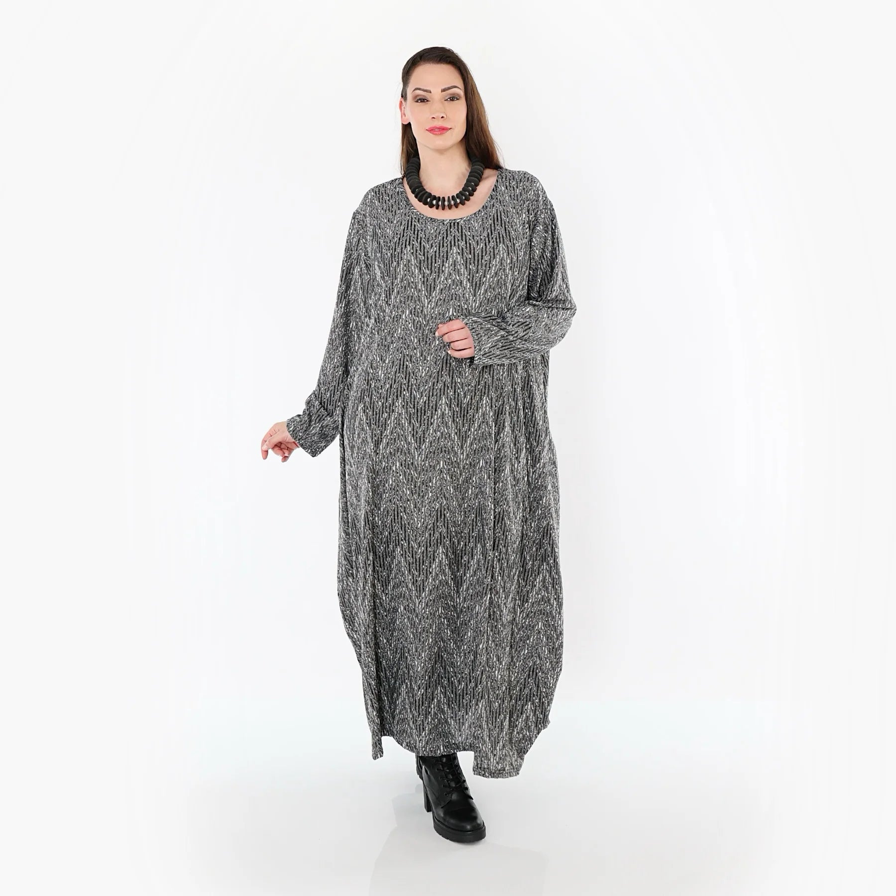  Ballonkleid von AKH Fashion aus Materialmix, 1526.01926, Grau/Schwarz/Weiß, Schick