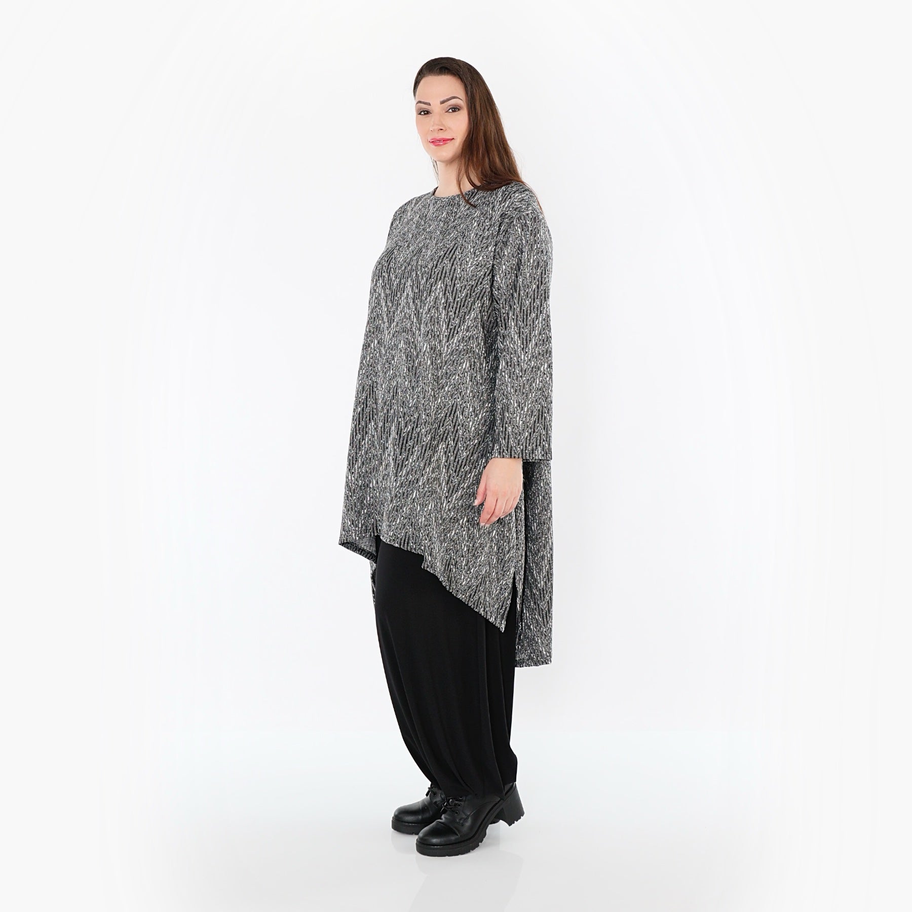  A-Form Shirt von AKH Fashion aus Materialmix, 1526.04656, Grau/Schwarz/Weiß, Schick