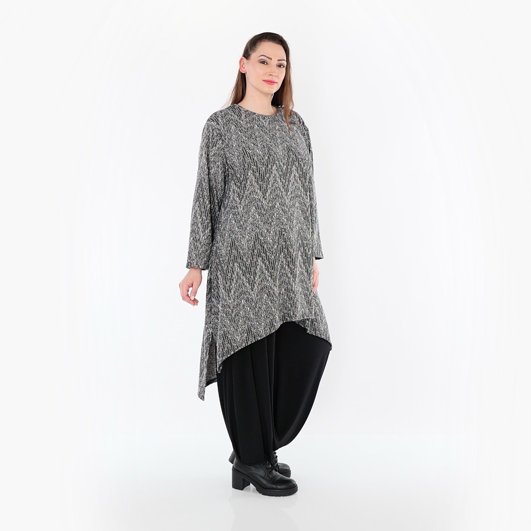  A-Form Shirt von AKH Fashion aus Materialmix, 1526.04656, Grau/Schwarz/Weiß, Schick
