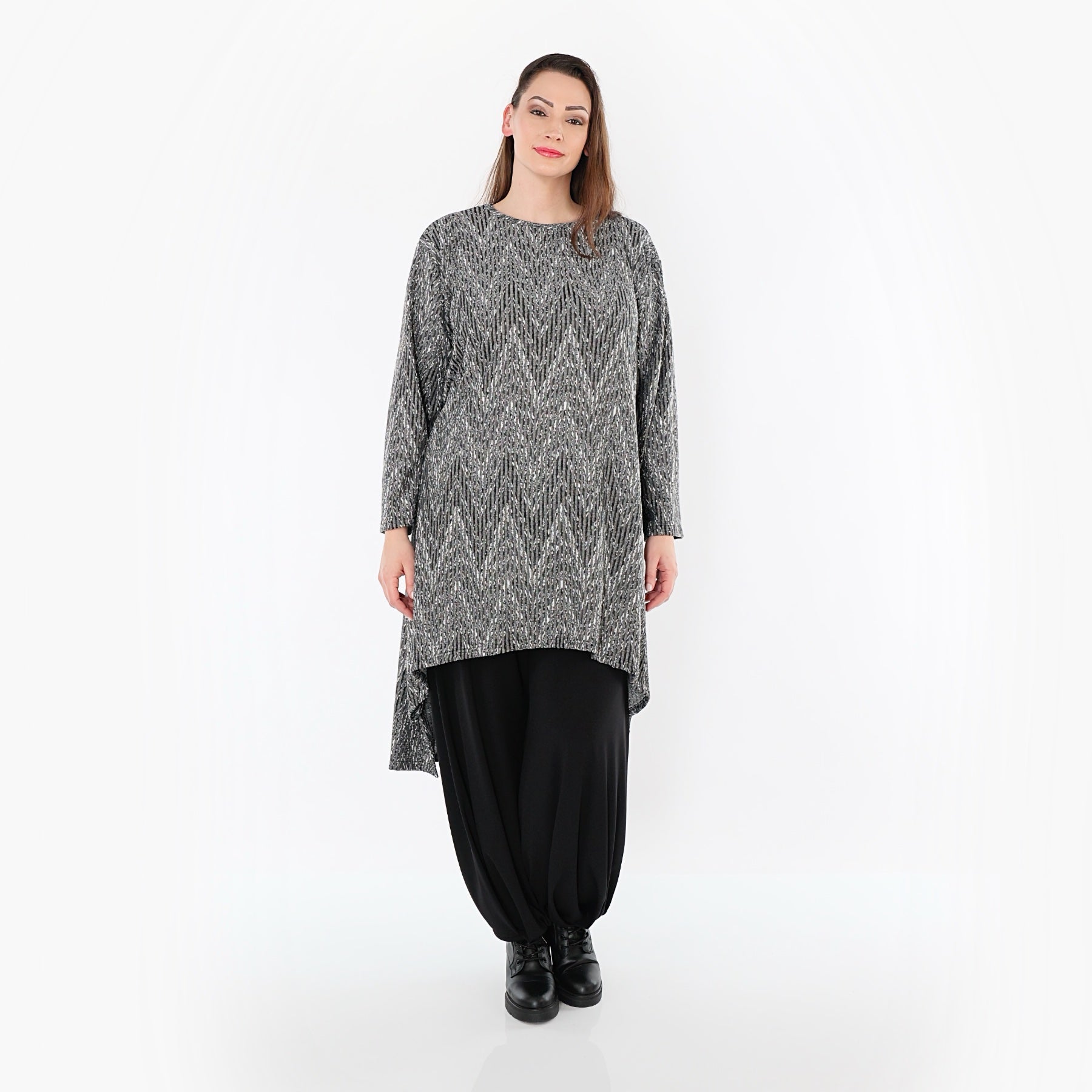 A-Form Shirt von AKH Fashion aus Materialmix, 1526.04656, Grau/Schwarz/Weiß, Schick