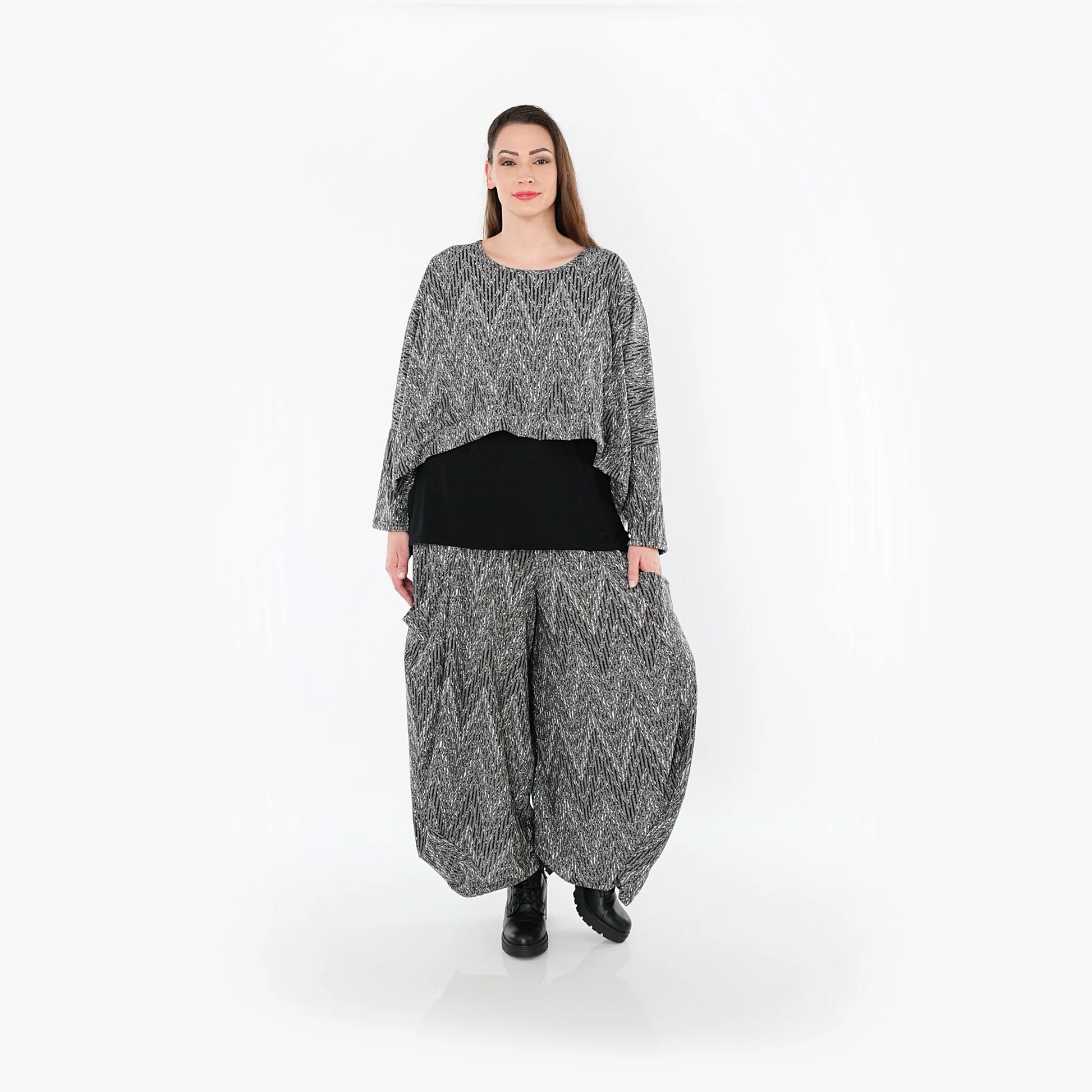  AKH Fashion Überwurf in kastiger Form, aus Materialmix, 1526.07011, Grau/Schwarz/Weiß