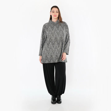  AKH Fashion Shirt in Glocken-Form, aus Materialmix, 1526.1892R, Grau/Schwarz/Weiß, Schick
