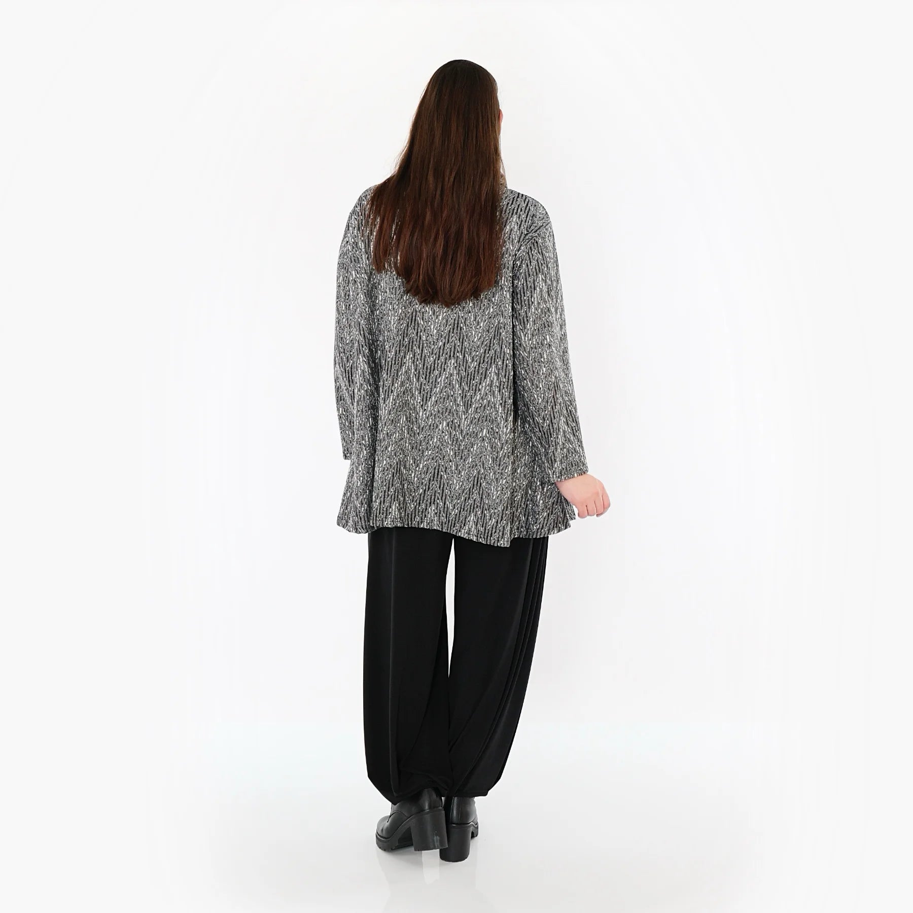  AKH Fashion Shirt in Glocken-Form, aus Materialmix, 1526.1892R, Grau/Schwarz/Weiß, Schick