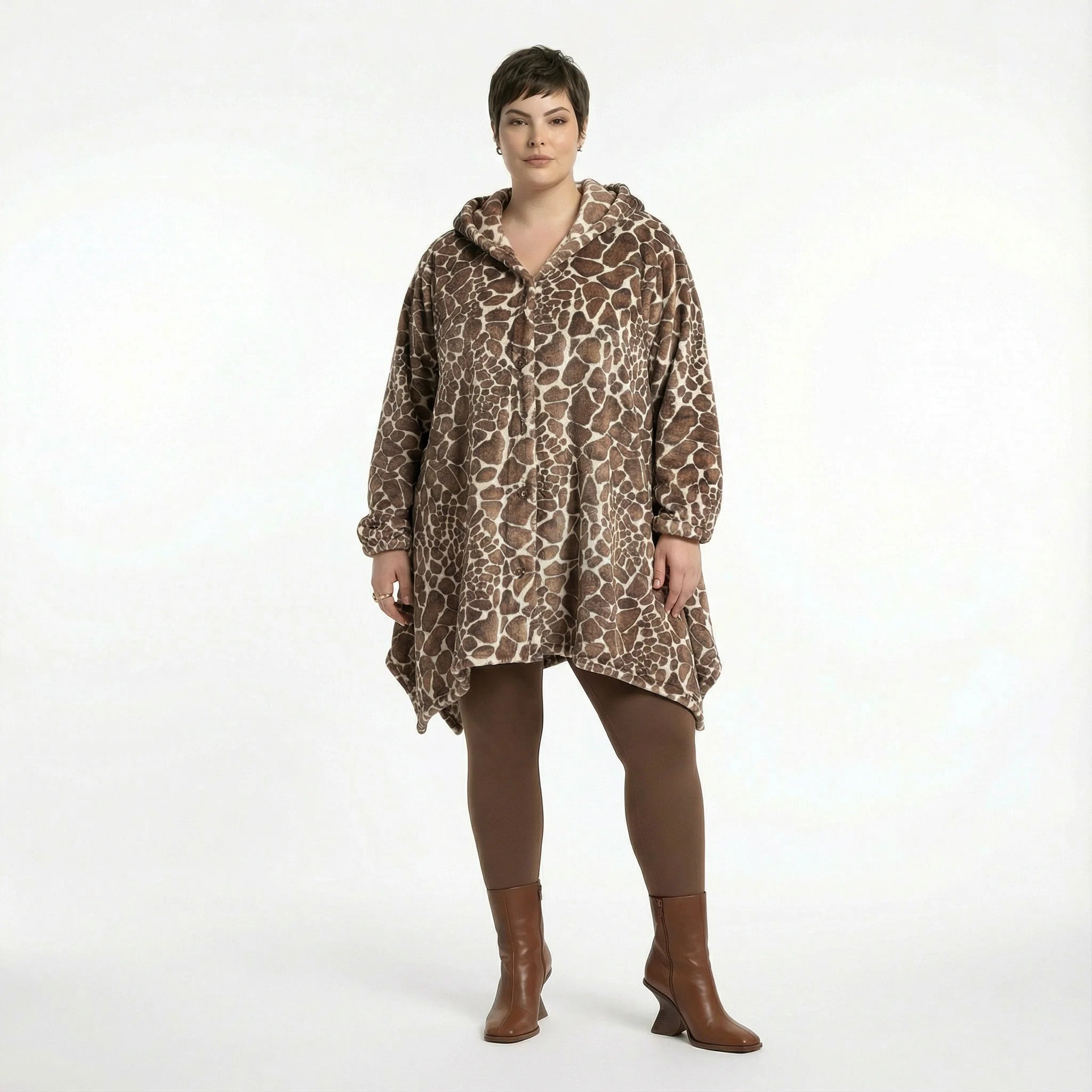  A-Form Jacke von AKH Fashion aus Polyester, 1528.02030, Braun/Ecru, Leopard, Ausgefallen